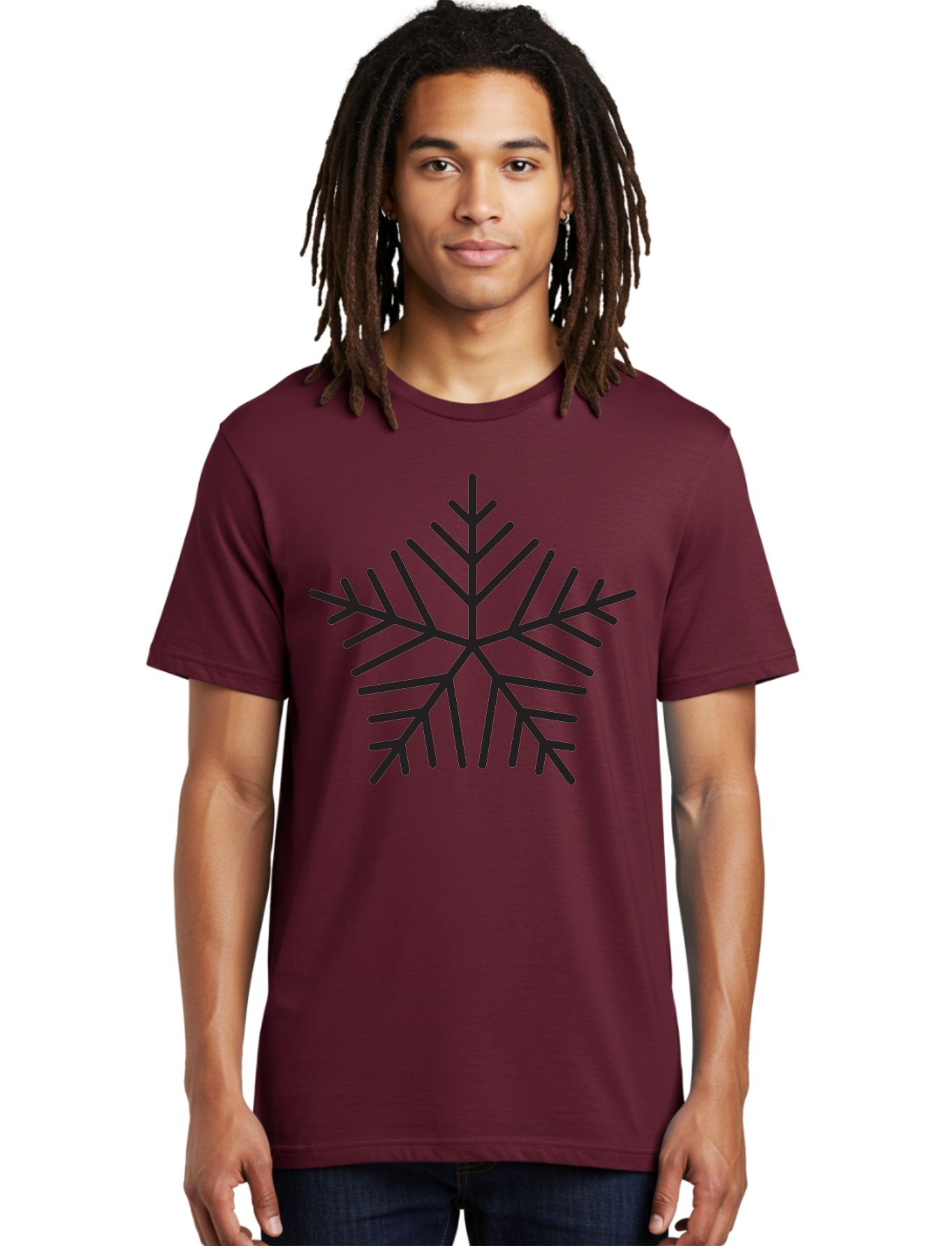 Snowflake-3 Men'S Graphic Tee, 100% Cotton, Comfortable Casual Summer Wear, Machine Washable, Snowflake, Symmetrical Design, Black Silhouette, Winter Symbol, Frosty Theme, Geometric Pattern, Delicate Branches, Intricate Details, Aad169
