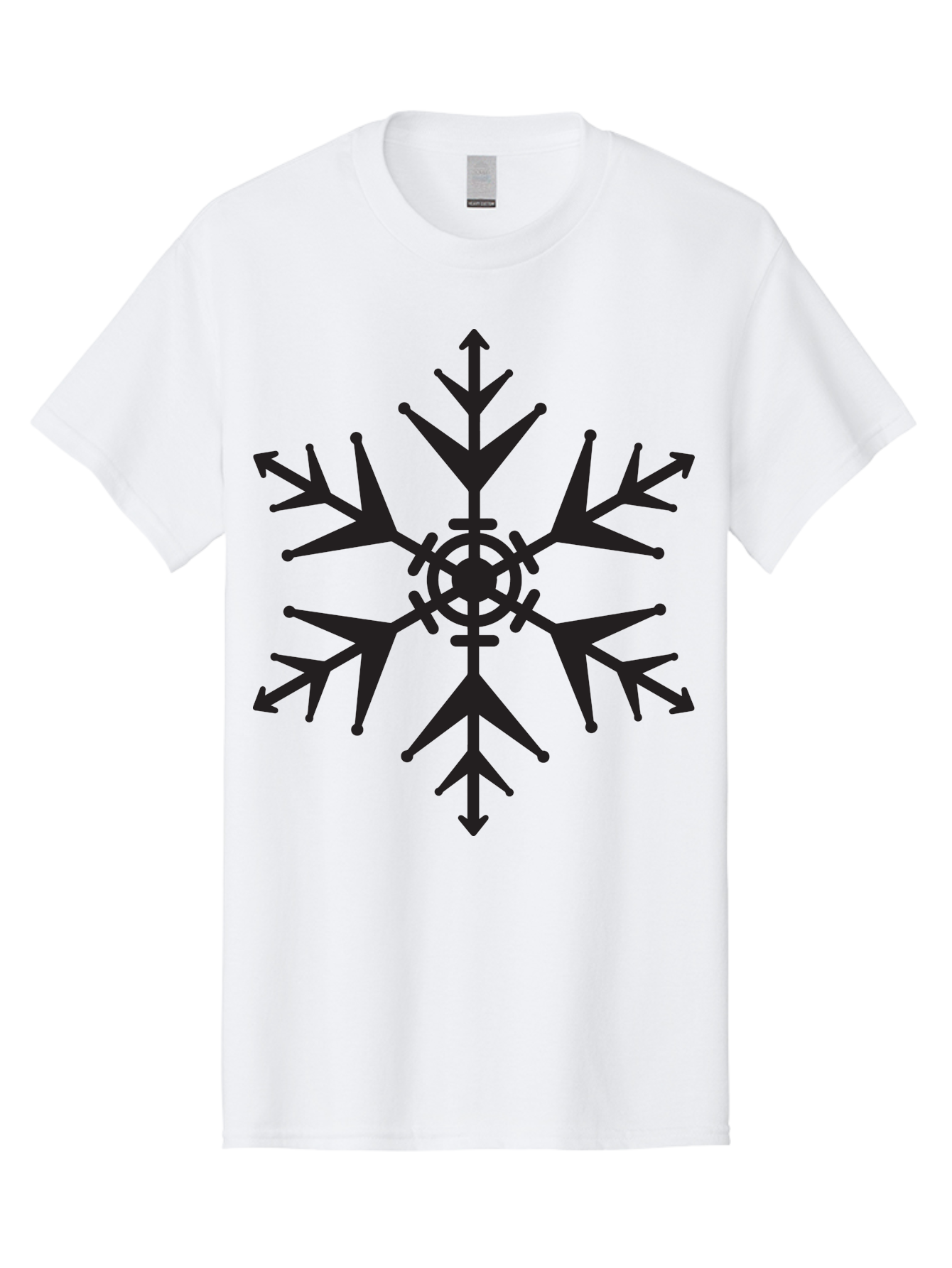 Snowflake-4 Men'S Graphic Tee, 100% Cotton, Comfortable Casual Summer Wear, Machine Washable, Snowflake Design, Black Silhouette, Six-Pointed Star, Symmetrical Pattern, Frosty Decor, Winter Symbol, Cold Weather, Symmetrical Shape Aad170
