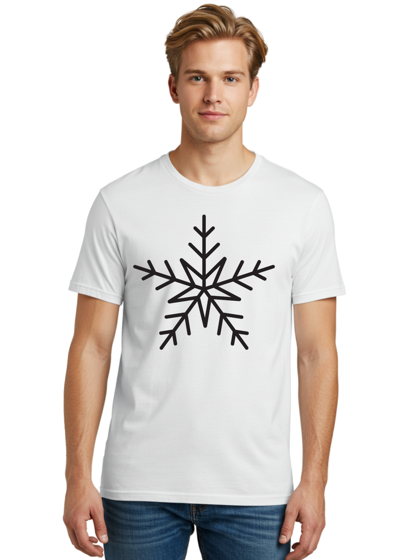 Snowflake Men'S Graphic Tee, 100% Cotton, Comfortable Casual Summer Wear, Machine Washable, Stylized Snowflake, Frosty Design, Winter Symbol, Icy Pattern, Symmetrical Shape, Simple Illustration, Minimalist Art Aad174
