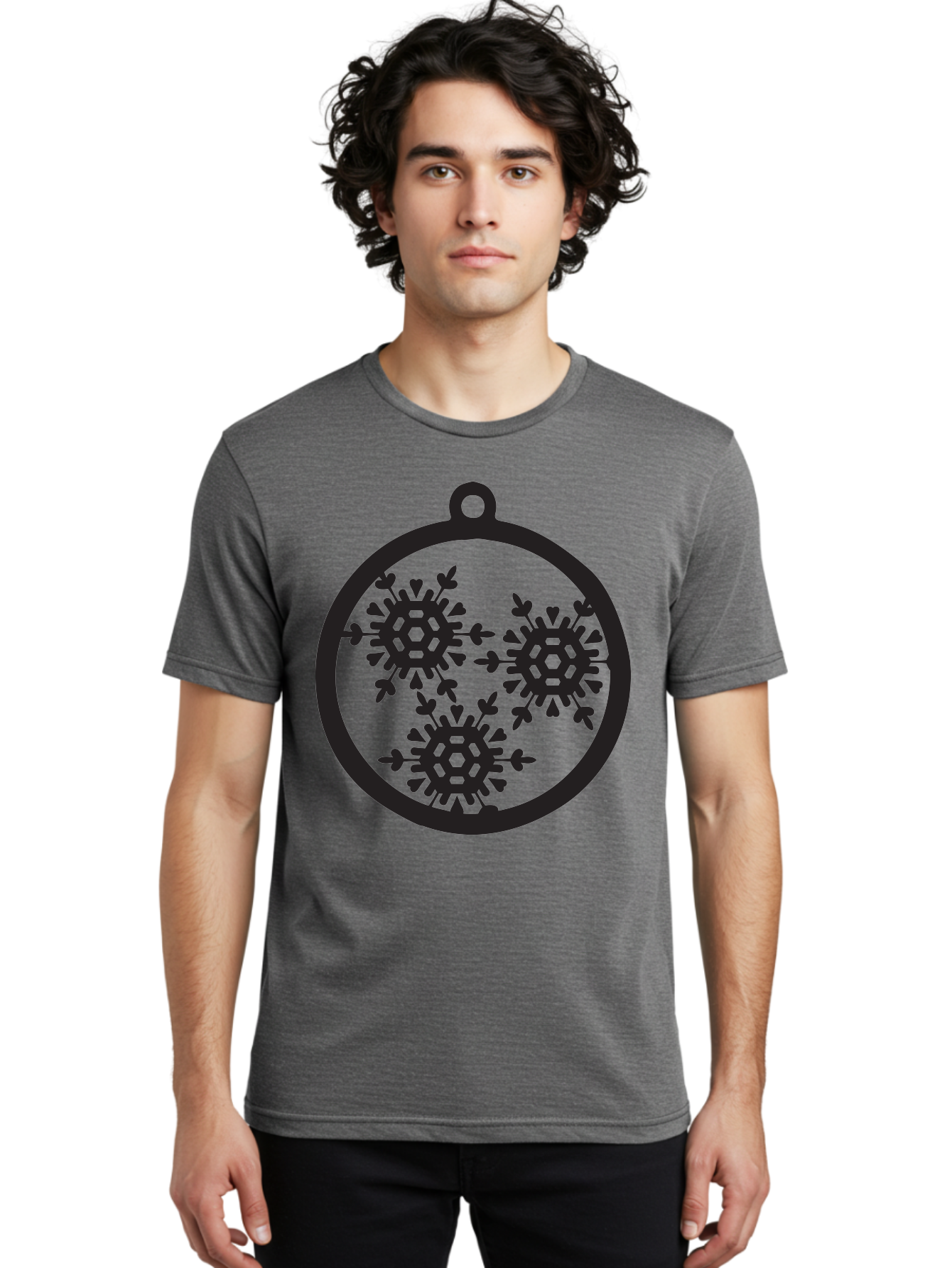 Snowflakes-Ornament-1 Men'S Graphic Tee, 100% Cotton, Comfortable Casual Summer Wear, Machine Washable, Snowflakes In Ornament, Winter Decorations, Festive Designs, Holiday Ornaments, Christmas Decor, Snowy Themes, Decorative Cutouts, Aad176