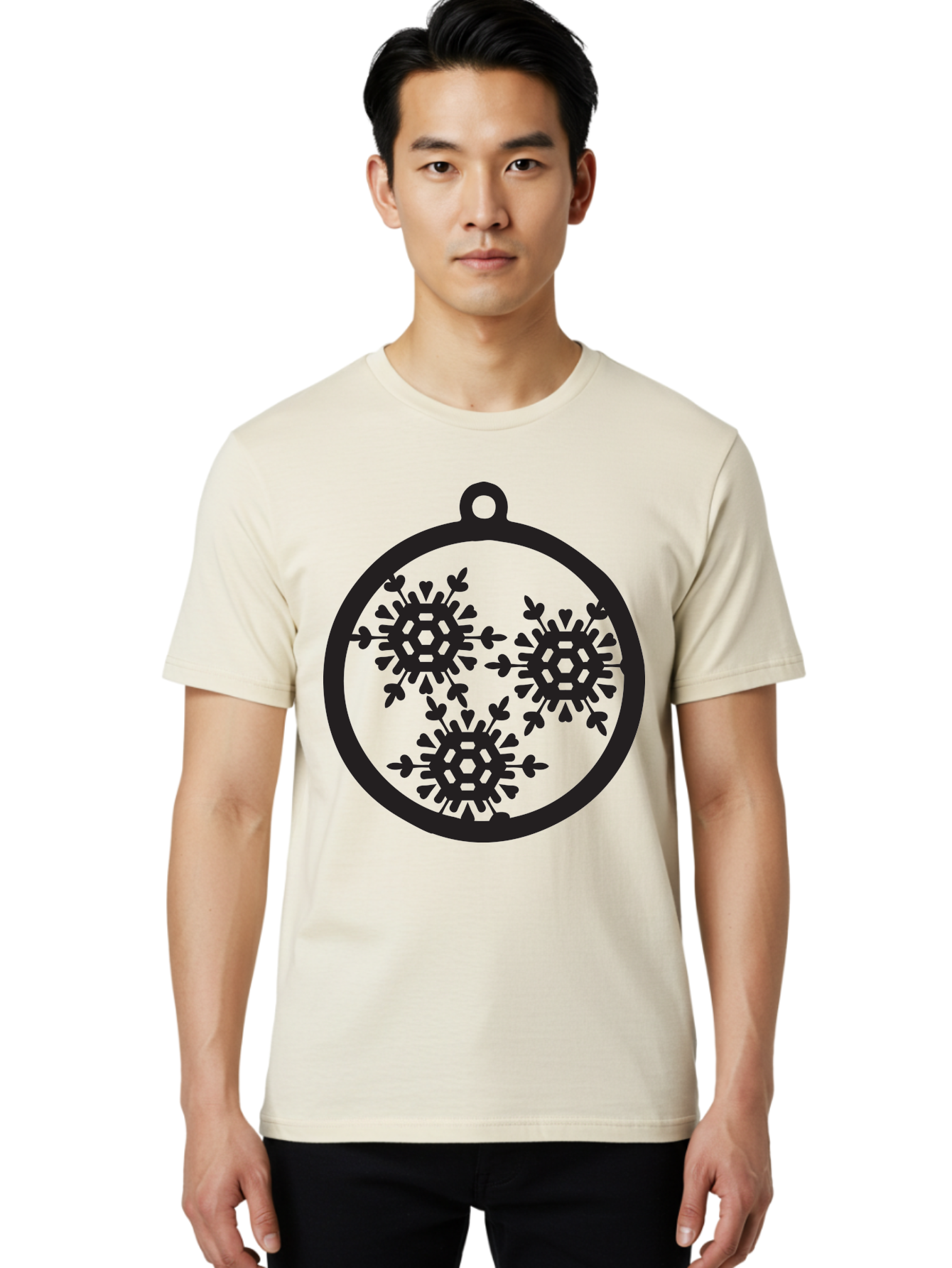 Snowflakes-Ornament-1 Men'S Graphic Tee, 100% Cotton, Comfortable Casual Summer Wear, Machine Washable, Snowflakes In Ornament, Winter Decorations, Festive Designs, Holiday Ornaments, Christmas Decor, Snowy Themes, Decorative Cutouts, Aad176
