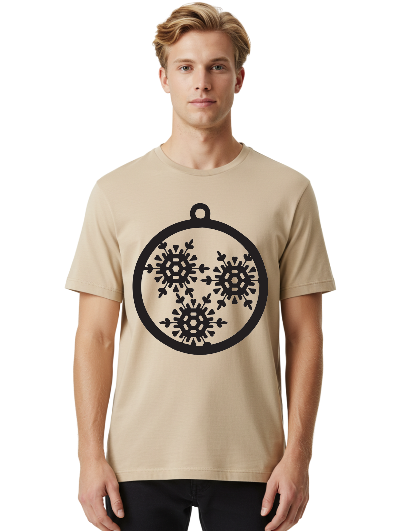 Snowflakes-Ornament-1 Men'S Graphic Tee, 100% Cotton, Comfortable Casual Summer Wear, Machine Washable, Snowflakes In Ornament, Winter Decorations, Festive Designs, Holiday Ornaments, Christmas Decor, Snowy Themes, Decorative Cutouts, Aad176