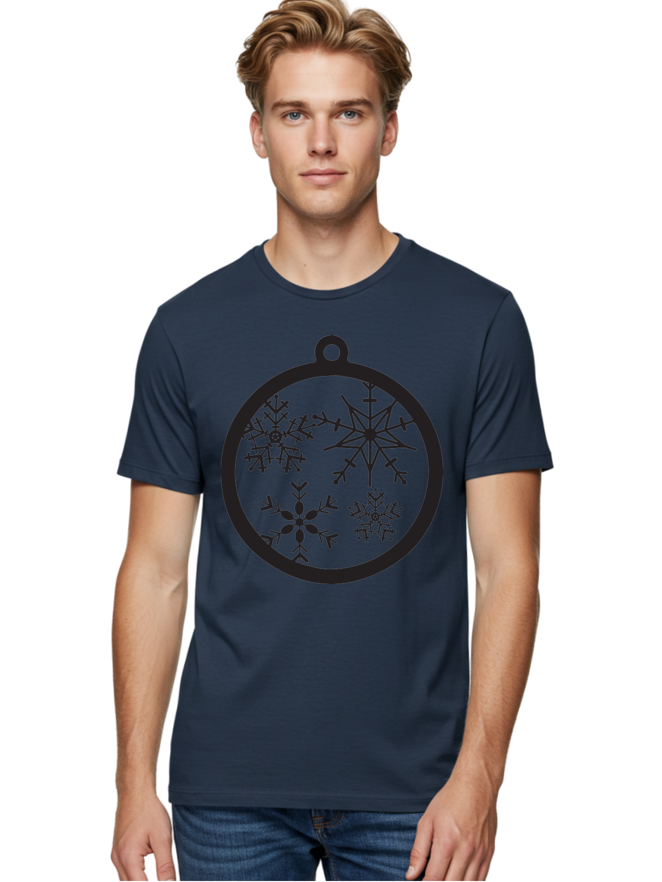 Snowflakes-Ornament-2 Men'S Graphic Tee, 100% Cotton, Comfortable Casual Summer Wear, Machine Washable, Snowflakes, Winter Decoration, Christmas Ornament, Festive Design, Holiday Decor, Black Silhouette, Intricate Patterns, Snowflake Art, Aad177