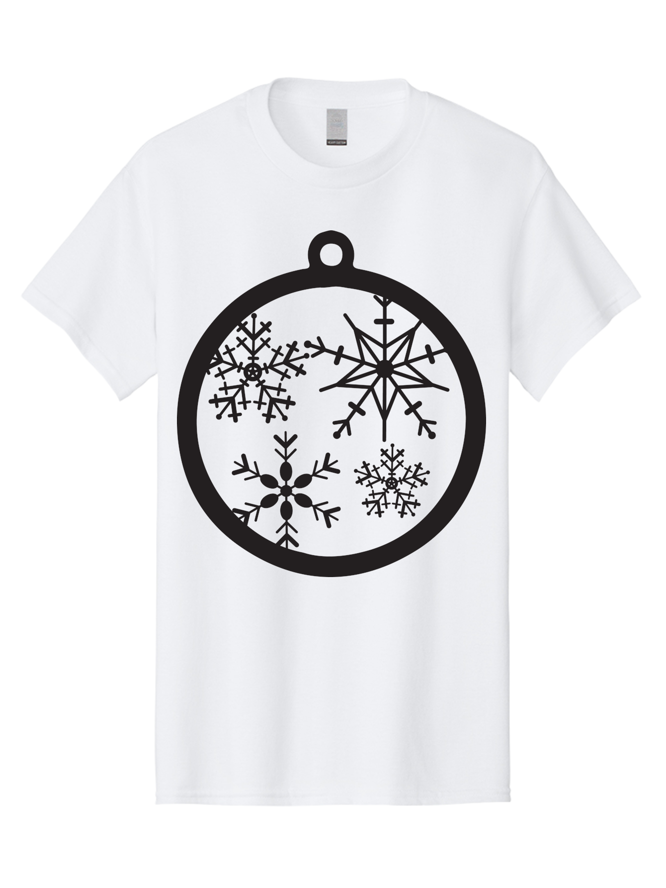 Snowflakes-Ornament-2 Men'S Graphic Tee, 100% Cotton, Comfortable Casual Summer Wear, Machine Washable, Snowflakes, Winter Decoration, Christmas Ornament, Festive Design, Holiday Decor, Black Silhouette, Intricate Patterns, Snowflake Art, Aad177
