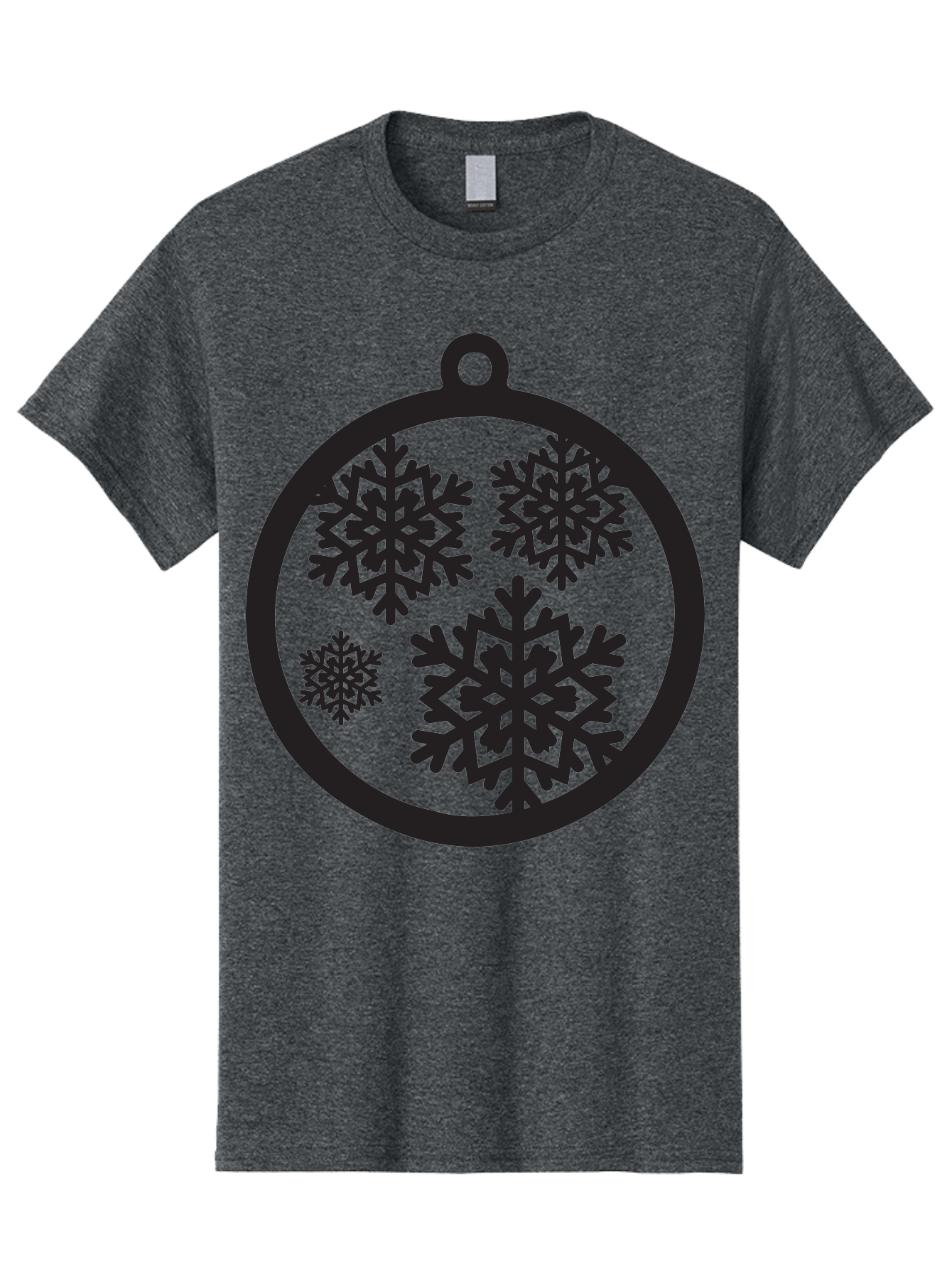 Snowflakes-Ornament Men'S Graphic Tee, 100% Cotton, Comfortable Casual Summer Wear, Machine Washable, Black Christmas Bauble, Snowflakes, Festive Decoration, Holiday Ornament, Winter Wonderland, Seasonal Decor, Black Silhouette, Aad178