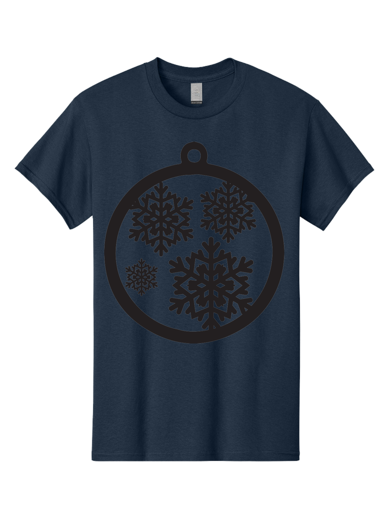 Snowflakes-Ornament Men'S Graphic Tee, 100% Cotton, Comfortable Casual Summer Wear, Machine Washable, Black Christmas Bauble, Snowflakes, Festive Decoration, Holiday Ornament, Winter Wonderland, Seasonal Decor, Black Silhouette, Aad178