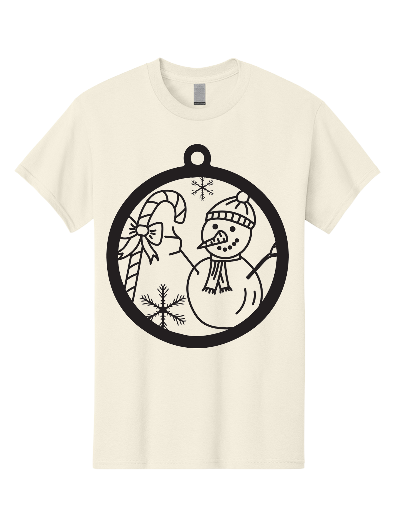 Snowman-Ornament Men'S Graphic Tee, 100% Cotton, Comfortable Casual Summer Wear, Machine Washable, Snowman Holding Candy Cane, Snowman Ornament, Christmas Decoration, Winter Wonderland, Festive Design, Holiday Cheer, Snowflakes Aad180