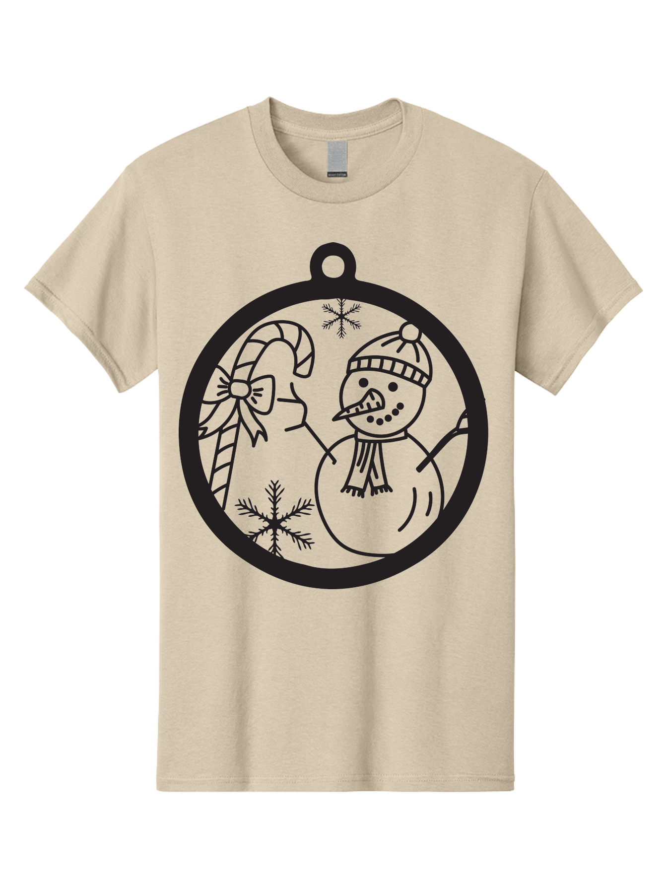 Snowman-Ornament Men'S Graphic Tee, 100% Cotton, Comfortable Casual Summer Wear, Machine Washable, Snowman Holding Candy Cane, Snowman Ornament, Christmas Decoration, Winter Wonderland, Festive Design, Holiday Cheer, Snowflakes Aad180