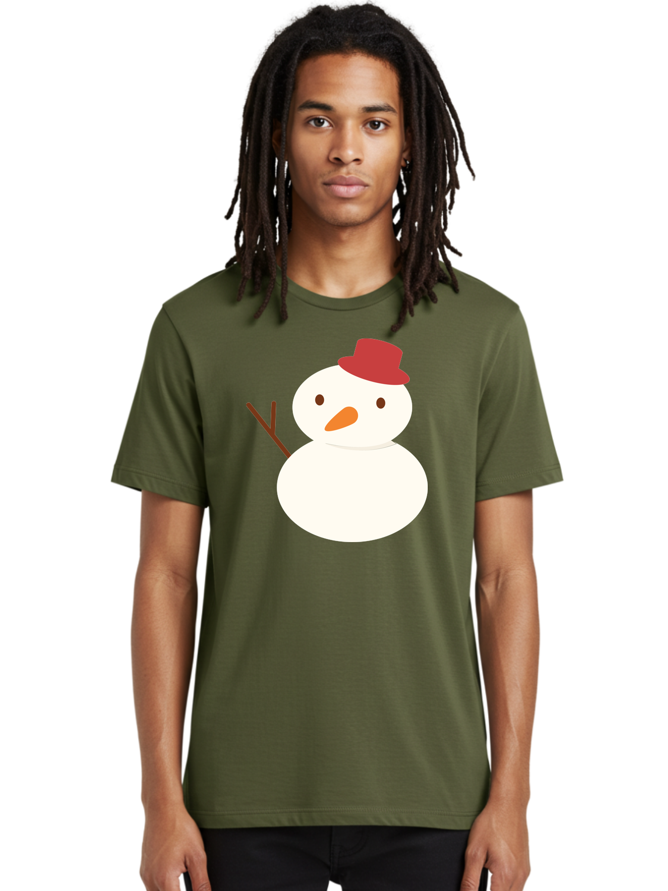 Snowman Men'S Graphic Tee, 100% Cotton, Comfortable Casual Summer Wear, Machine Washable, Snowman Character, Winter Icon, Snowman Illustration, Red Hat, Orange Nose, Stick Arms, Cartoon Snowman, Frosty Friend, Simple Snowman Design, Aad181