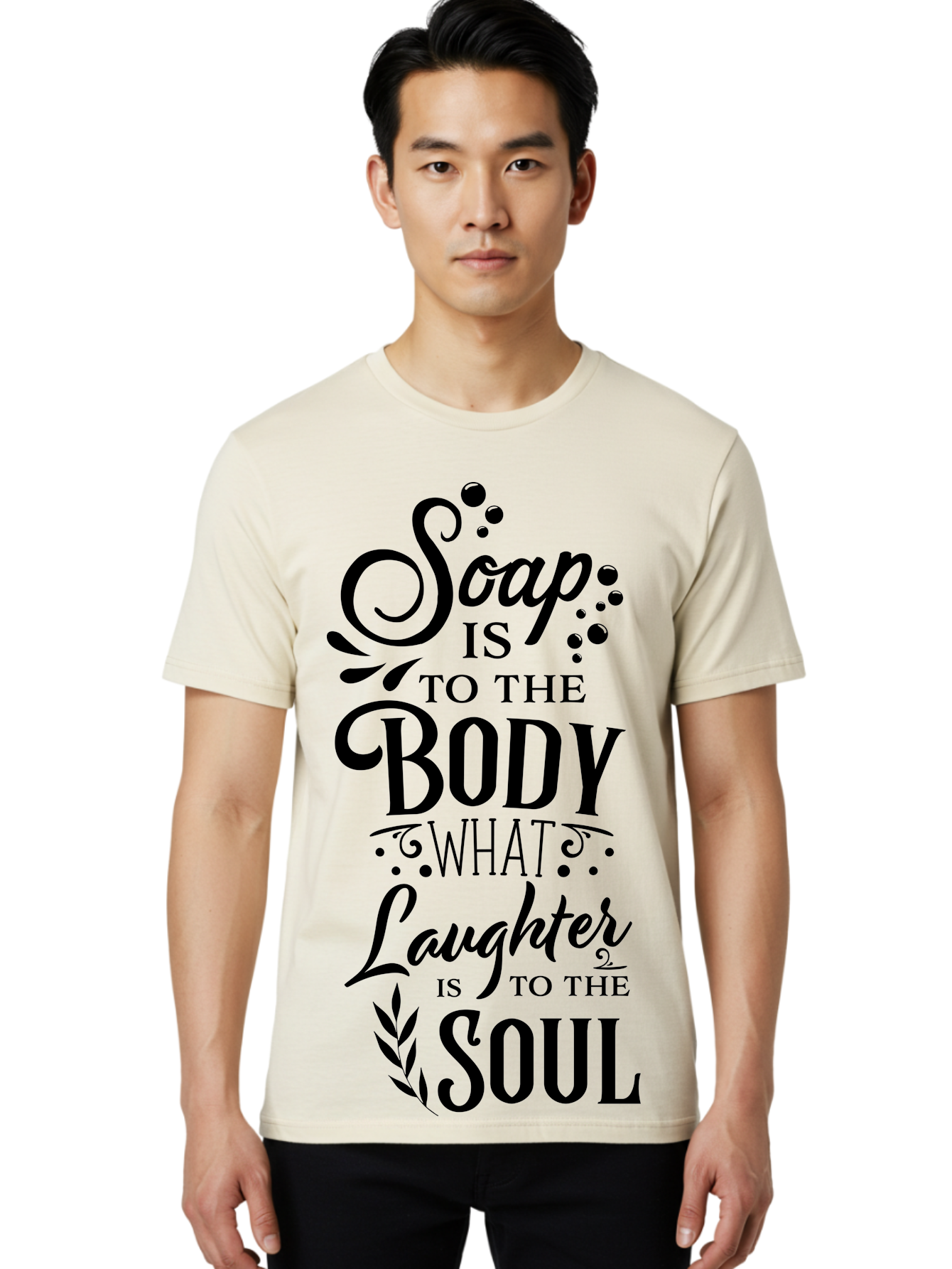 Soap-Is-To-The-Body Men'S Graphic Tee, 100% Cotton, Comfortable Casual Summer Wear, Machine Washable, Soap, Body Care, Laughter, Soul, Wellness, Self-Care, Relaxation, Happiness, Positive Vibes, Cleanliness Aad184