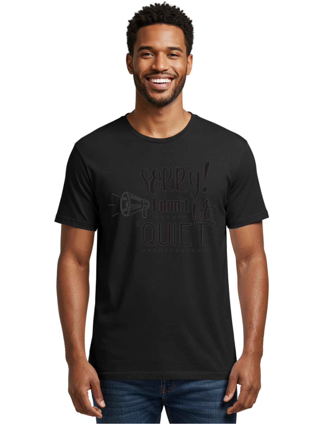 Sorry-I-Don-T-Do-Quiet Men'S Graphic Tee, 100% Cotton, Comfortable Casual Summer Wear, Machine Washable, Humorous Quote, Funny Saying, Loud Personality, Megaphone Illustration, Playful Typography, Quirky Humor, Bold Statement, Loud And Proud Aad190