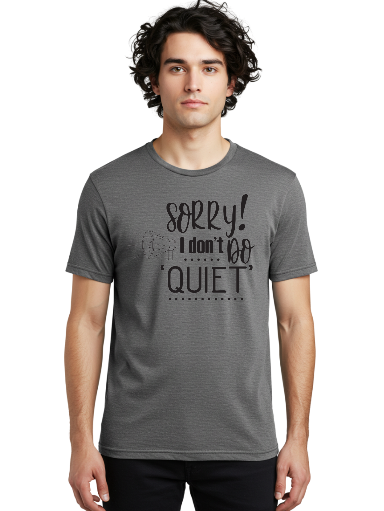 Sorry-I-Don-T-Do-Quiet Men'S Graphic Tee, 100% Cotton, Comfortable Casual Summer Wear, Machine Washable, Humorous Quote, Funny Saying, Loud Personality, Megaphone Illustration, Playful Typography, Quirky Humor, Bold Statement, Loud And Proud Aad190