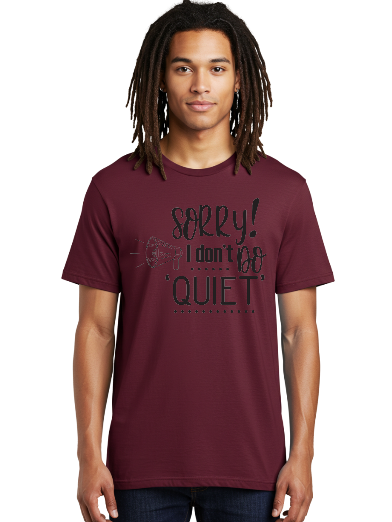 Sorry-I-Don-T-Do-Quiet Men'S Graphic Tee, 100% Cotton, Comfortable Casual Summer Wear, Machine Washable, Humorous Quote, Funny Saying, Loud Personality, Megaphone Illustration, Playful Typography, Quirky Humor, Bold Statement, Loud And Proud Aad190