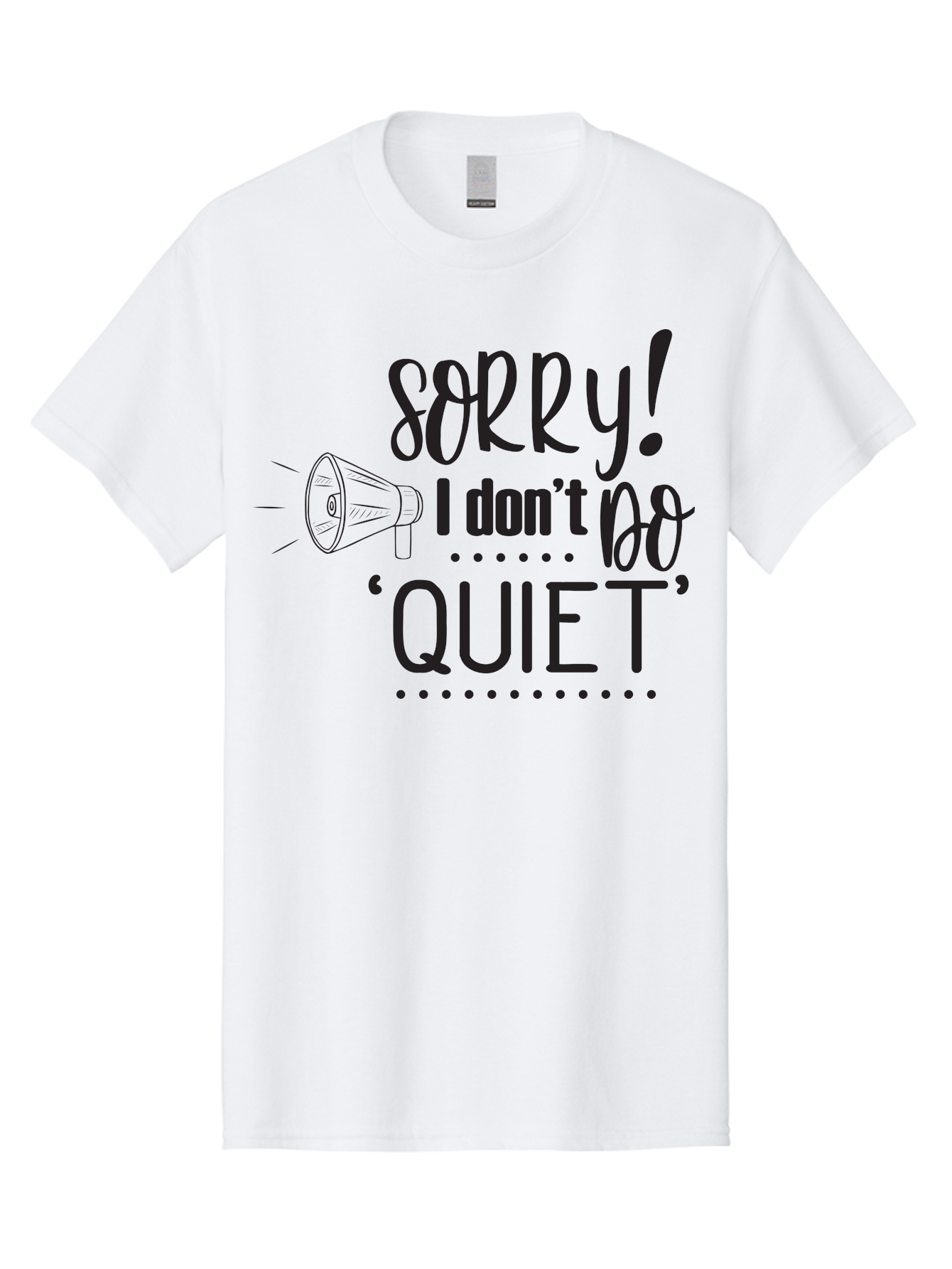 Sorry-I-Don-T-Do-Quiet Men'S Graphic Tee, 100% Cotton, Comfortable Casual Summer Wear, Machine Washable, Humorous Quote, Funny Saying, Loud Personality, Megaphone Illustration, Playful Typography, Quirky Humor, Bold Statement, Loud And Proud Aad190