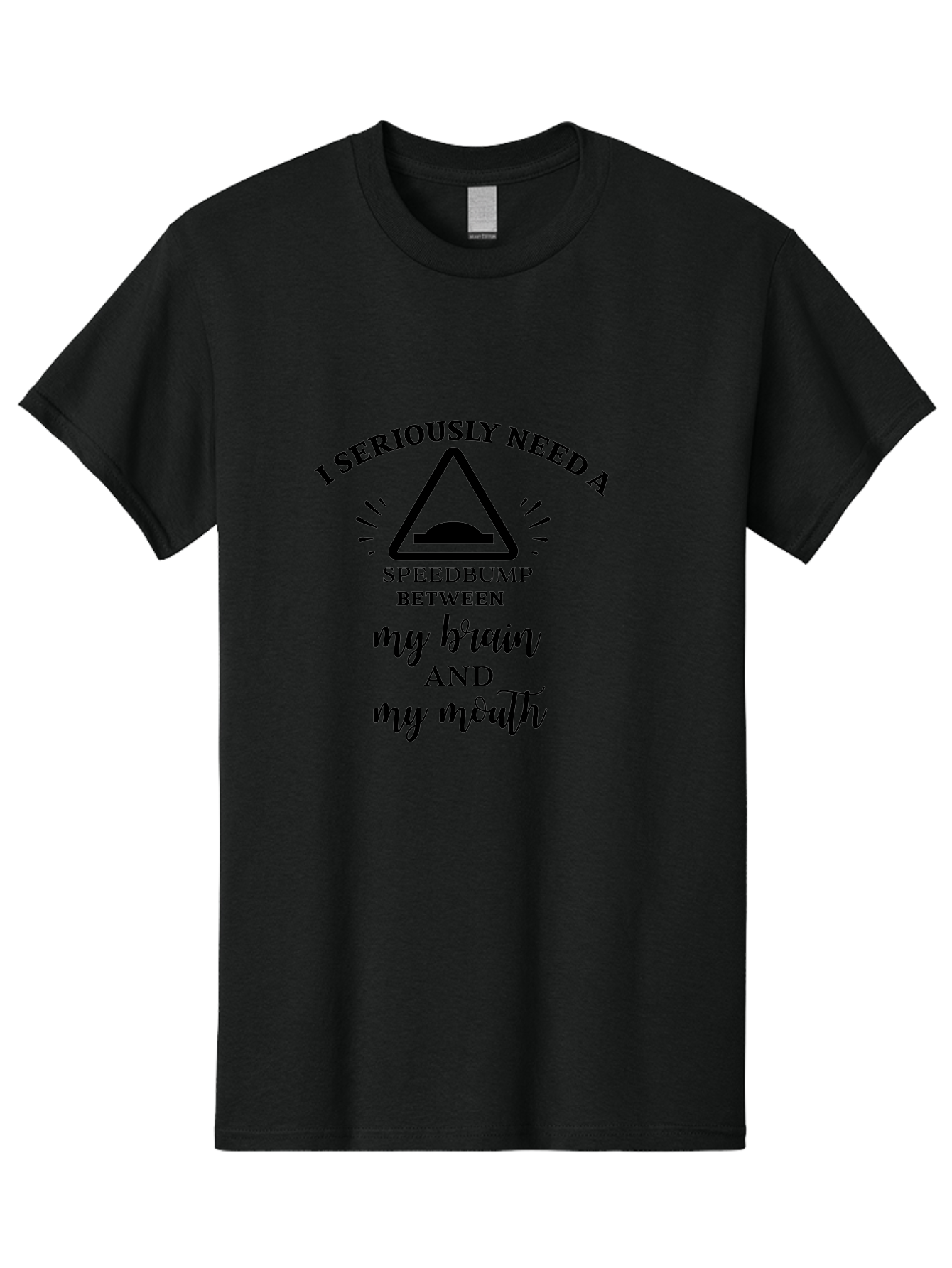 Speedbump Men'S Graphic Tee, 100% Cotton, Comfortable Casual Summer Wear, Machine Washable, Funny Quote, Humorous Saying, Sarcastic Humor, Witty Remark, Caution Sign, Speedbump, Brain And Mouth, Clever Phrase, Tongue-In-Cheek Humor Aad191