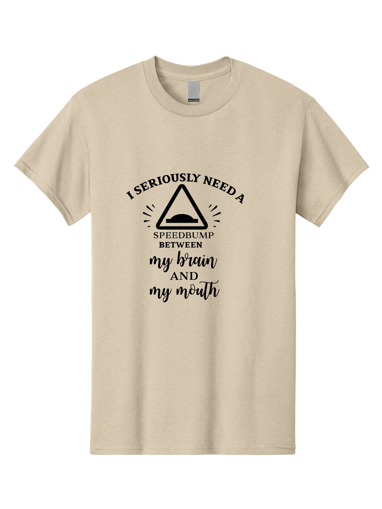 Speedbump Men'S Graphic Tee, 100% Cotton, Comfortable Casual Summer Wear, Machine Washable, Funny Quote, Humorous Saying, Sarcastic Humor, Witty Remark, Caution Sign, Speedbump, Brain And Mouth, Clever Phrase, Tongue-In-Cheek Humor Aad191