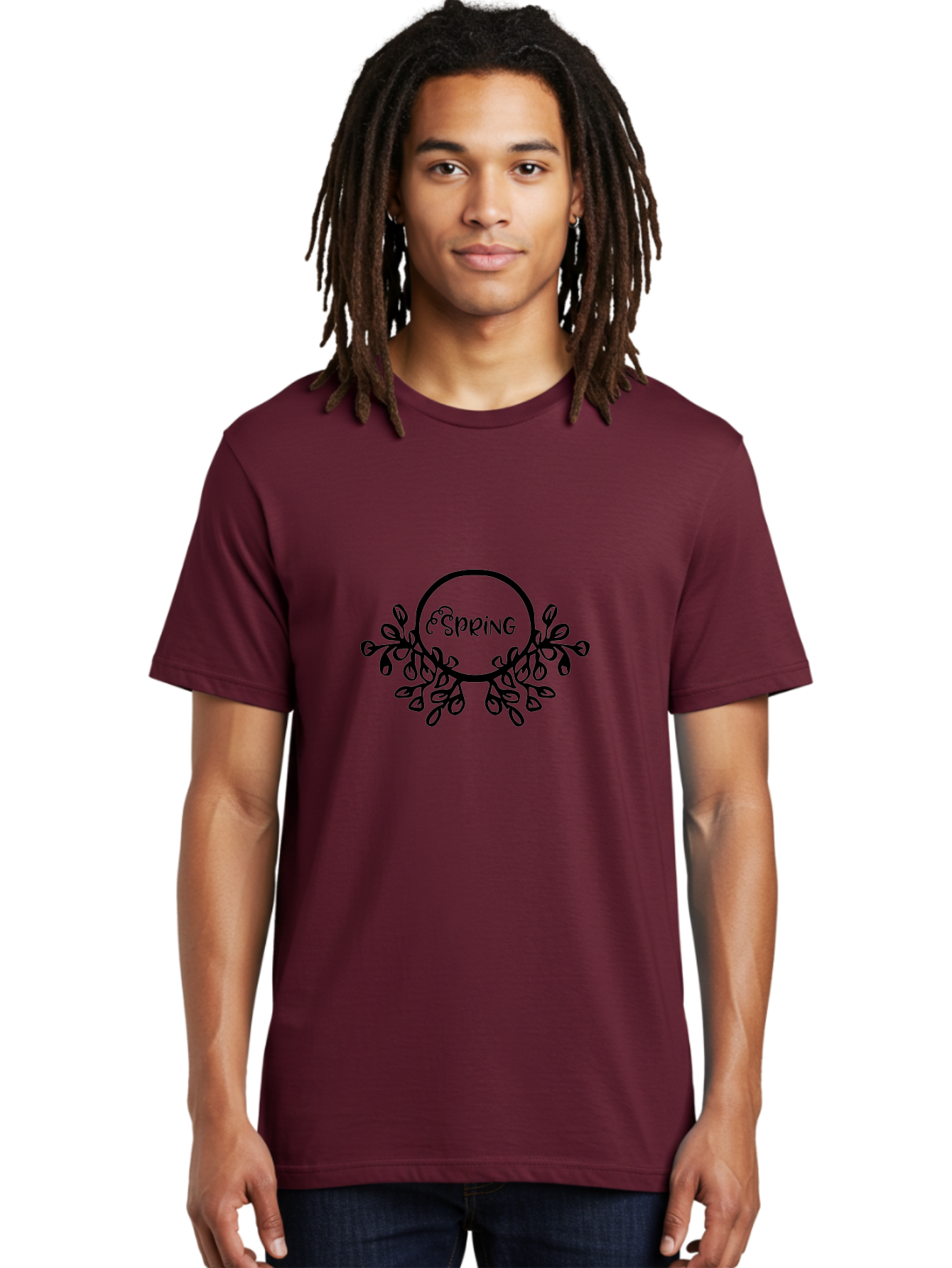Spring Men'S Graphic Tee, 100% Cotton, Comfortable Casual Summer Wear, Machine Washable, Spring Season, Floral Wreath, Blooming Flowers, Black Outline, Whimsical Design, Seasonal Theme, Nature-Inspired Art, Springtime Vibes Aad192