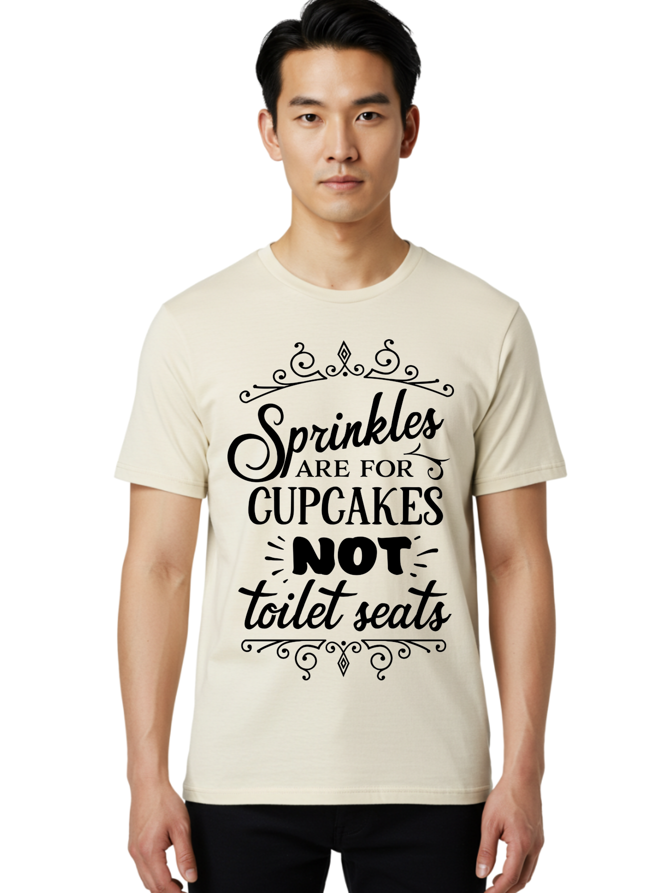 Sprinkles-Are-For-Cupcakes-Not-Toilet-Seats Men'S Graphic Tee, 100% Cotton, Comfortable Casual Summer Wear, Machine Washable, Funny Quote, Quirky Humor, Bathroom Decor, Cupcake Love, Sprinkle Theme, Toilet Humor, Cute Sign, Baking Humor, Aad193