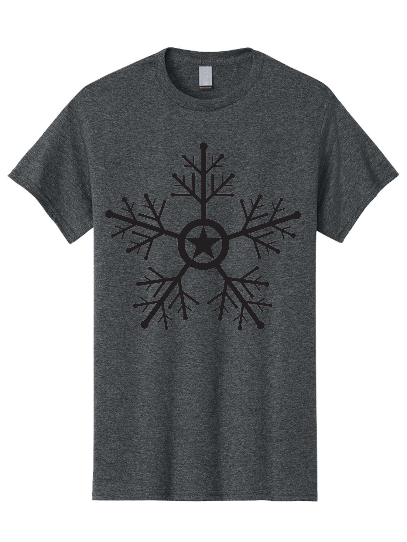 Star-Snowflake Men'S Graphic Tee, 100% Cotton, Comfortable Casual Summer Wear, Machine Washable, Snowflake With Star, Festive Design, Winter Symbol, Holiday Theme, Black Silhouette, Intricate Pattern, Frosty Decoration Aad197