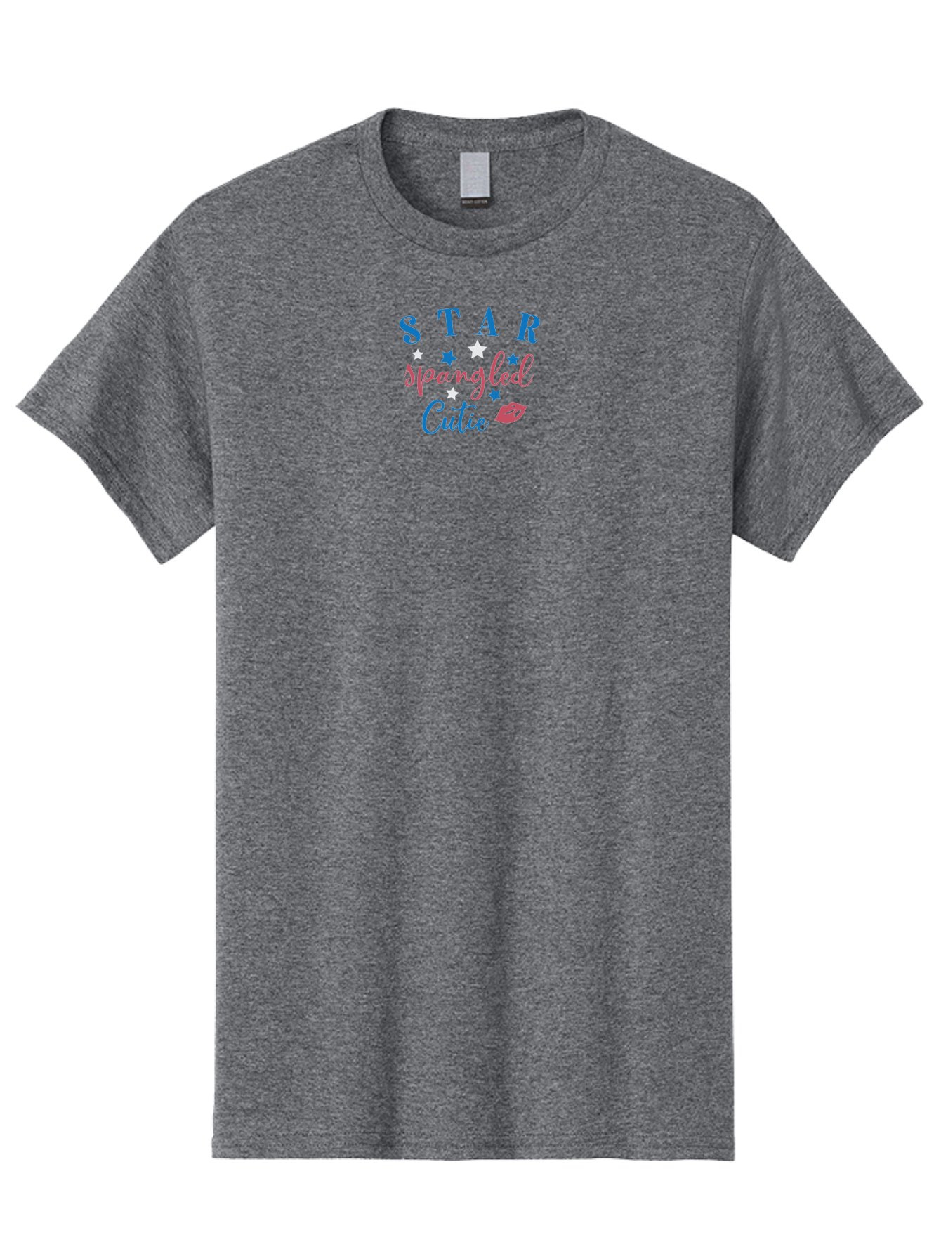 Star-Spangled-Cutie Men'S Graphic Tee, 100% Cotton, Comfortable Casual Summer Wear, Machine Washable, Star Spangled Cutie, Cute Typography, Blue And Pink Text, Pink Lips, Star Graphics, Feminine Design, Playful Font, Whimsical Elements, Aad198