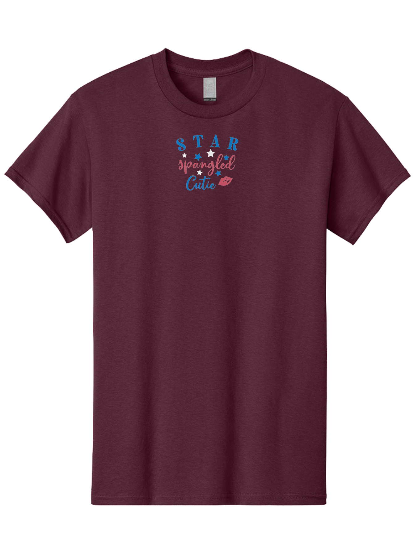 Star-Spangled-Cutie Men'S Graphic Tee, 100% Cotton, Comfortable Casual Summer Wear, Machine Washable, Star Spangled Cutie, Cute Typography, Blue And Pink Text, Pink Lips, Star Graphics, Feminine Design, Playful Font, Whimsical Elements, Aad198
