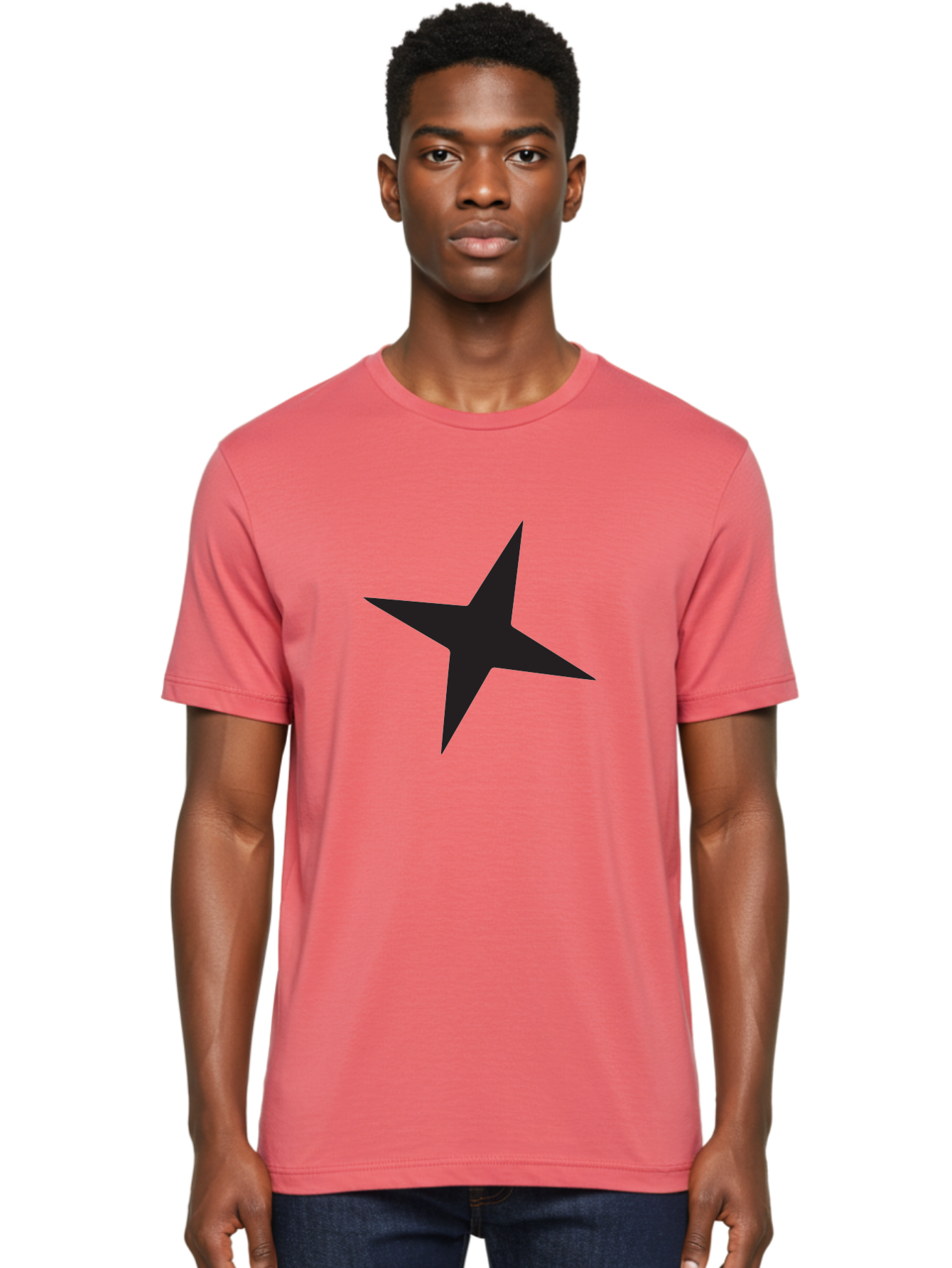Star Men'S Graphic Tee, 100% Cotton, Comfortable Casual Summer Wear, Machine Washable, Simple Star, Black Silhouette, Five-Pointed Star, Minimalist Design, Bold Shape, Graphic Icon, Celestial Symbol Aad200