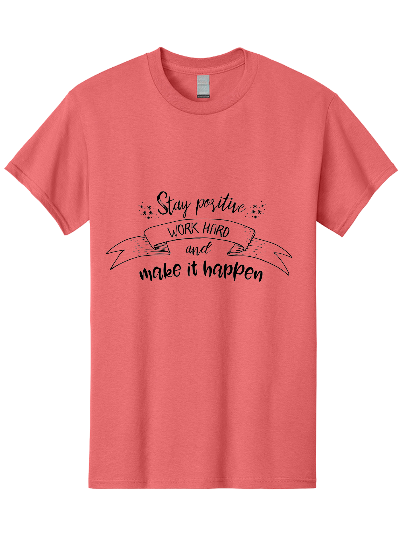 Stay-Positive-Work-Hard Men'S Graphic Tee, 100% Cotton, Comfortable Casual Summer Wear, Machine Washable, Motivational Quote, Inspirational Message, Stay Positive, Work Hard, Make It Happen, Success Mindset, Positive Vibes, Aad201