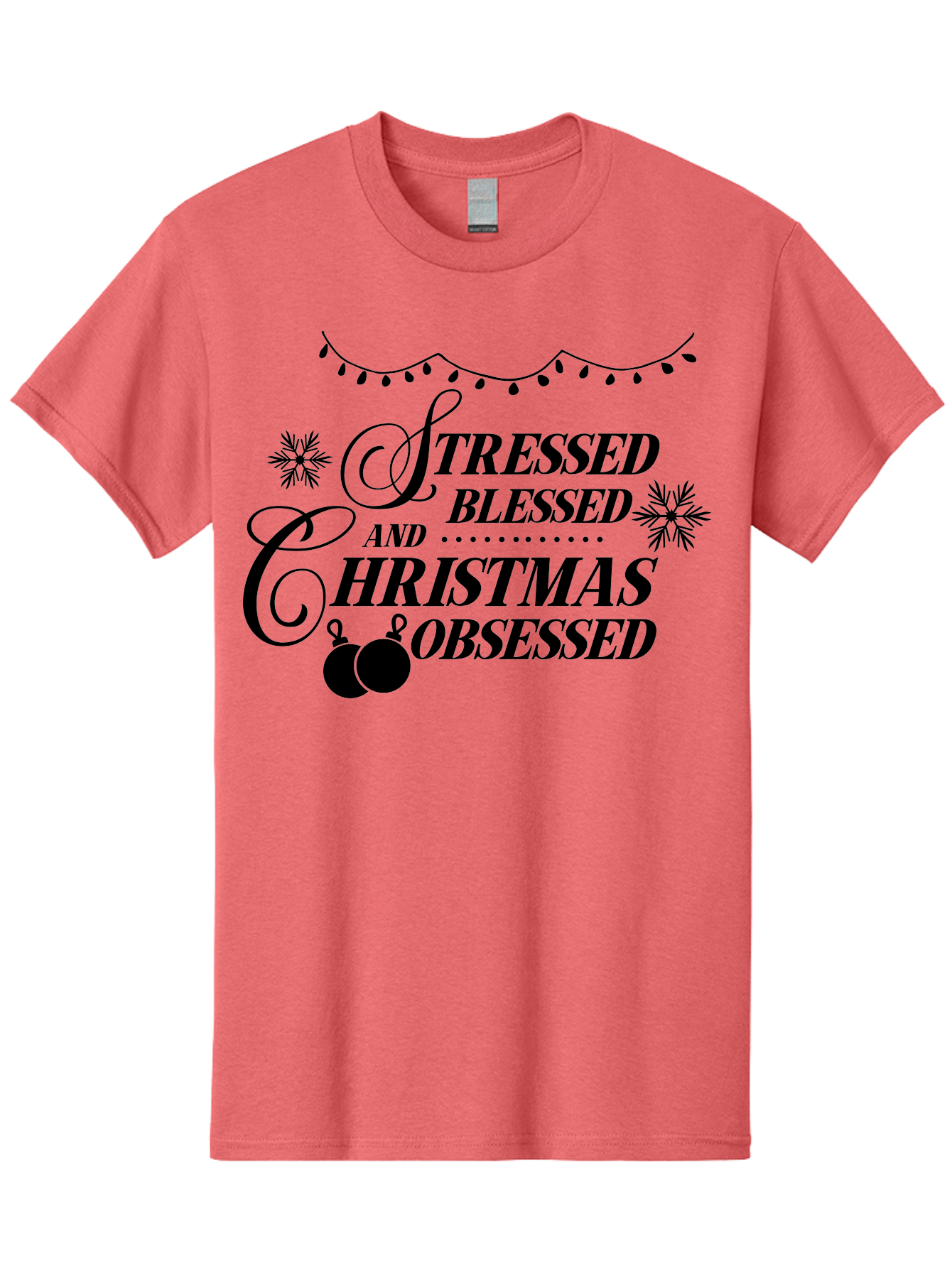Stressed-Blessed-And-Christmas-Obsessed Men'S Graphic Tee, 100% Cotton, Comfortable Casual Summer Wear, Machine Washable, Christmas Quote, Holiday Phrase, Stressed Blessed And Christmas Obsessed, Festive Decorations, Christmas Ornaments, Aad204
