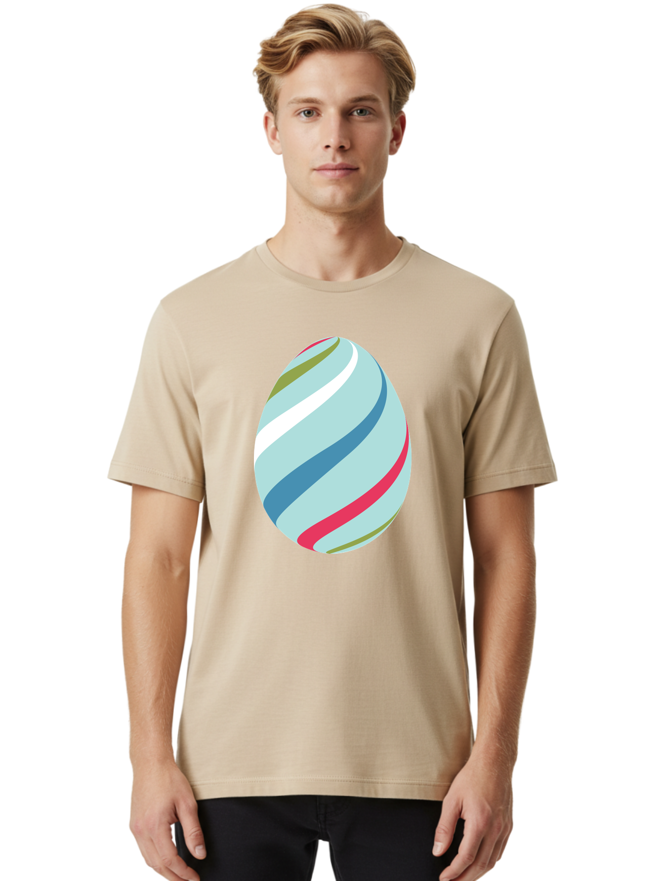 Striped-Easter-Egg Men'S Graphic Tee, 100% Cotton, Comfortable Casual Summer Wear, Machine Washable, Easter Egg Decoration, Colorful Stripes, Spring Theme, Pastel Colors, Festive Design, Easter Celebration, Egg Hunt, Vibrant Colors Aad205