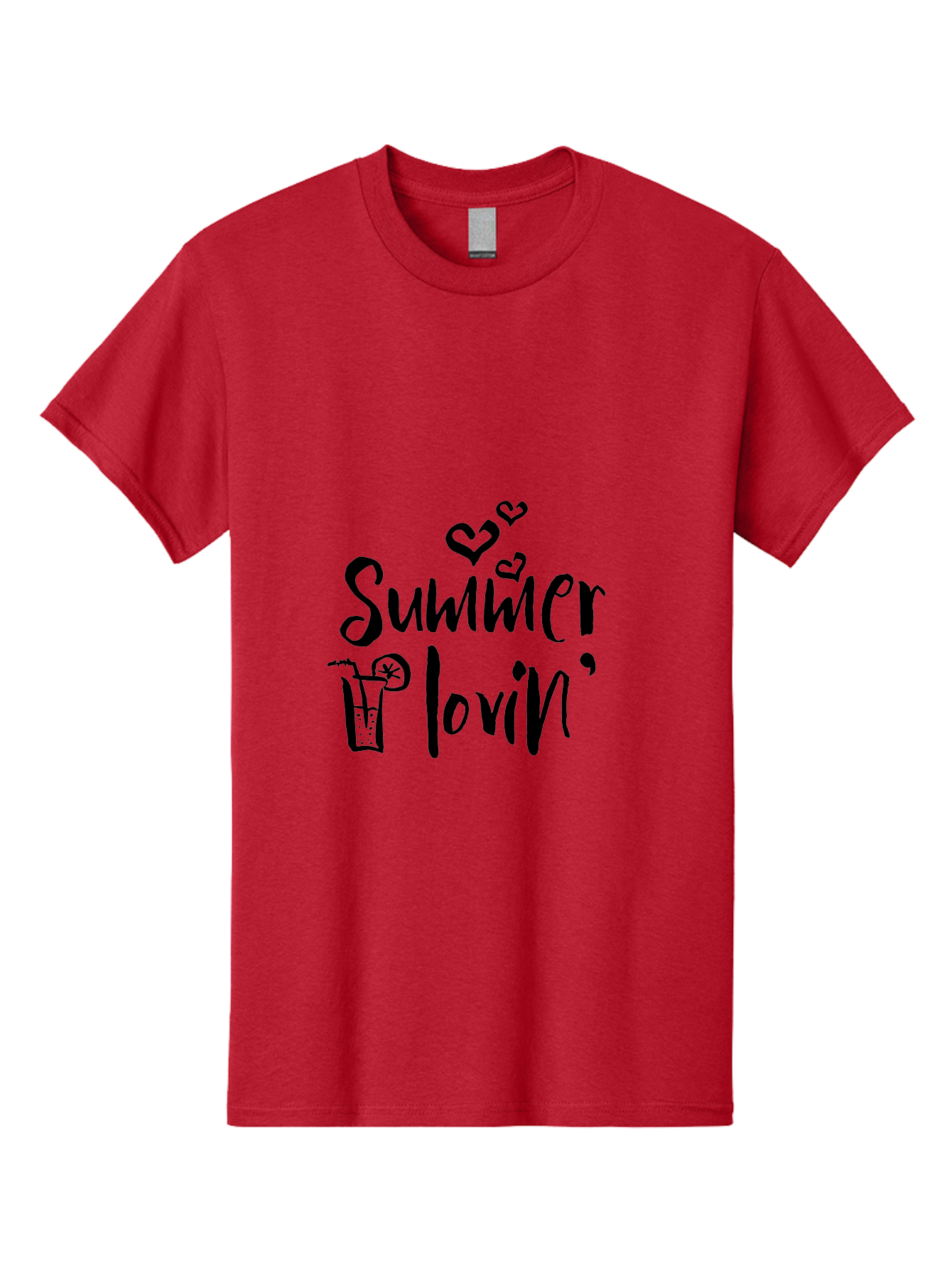 Summer-Lovin Men'S Graphic Tee, 100% Cotton, Comfortable Casual Summer Wear, Machine Washable, Summer Vibes, Refreshing Drink, Cocktail Glass, Lime Slice, Straw, Heart Icons, Summer Love, Summer Fun, Trendy Typography, Handwritten Font Aad207