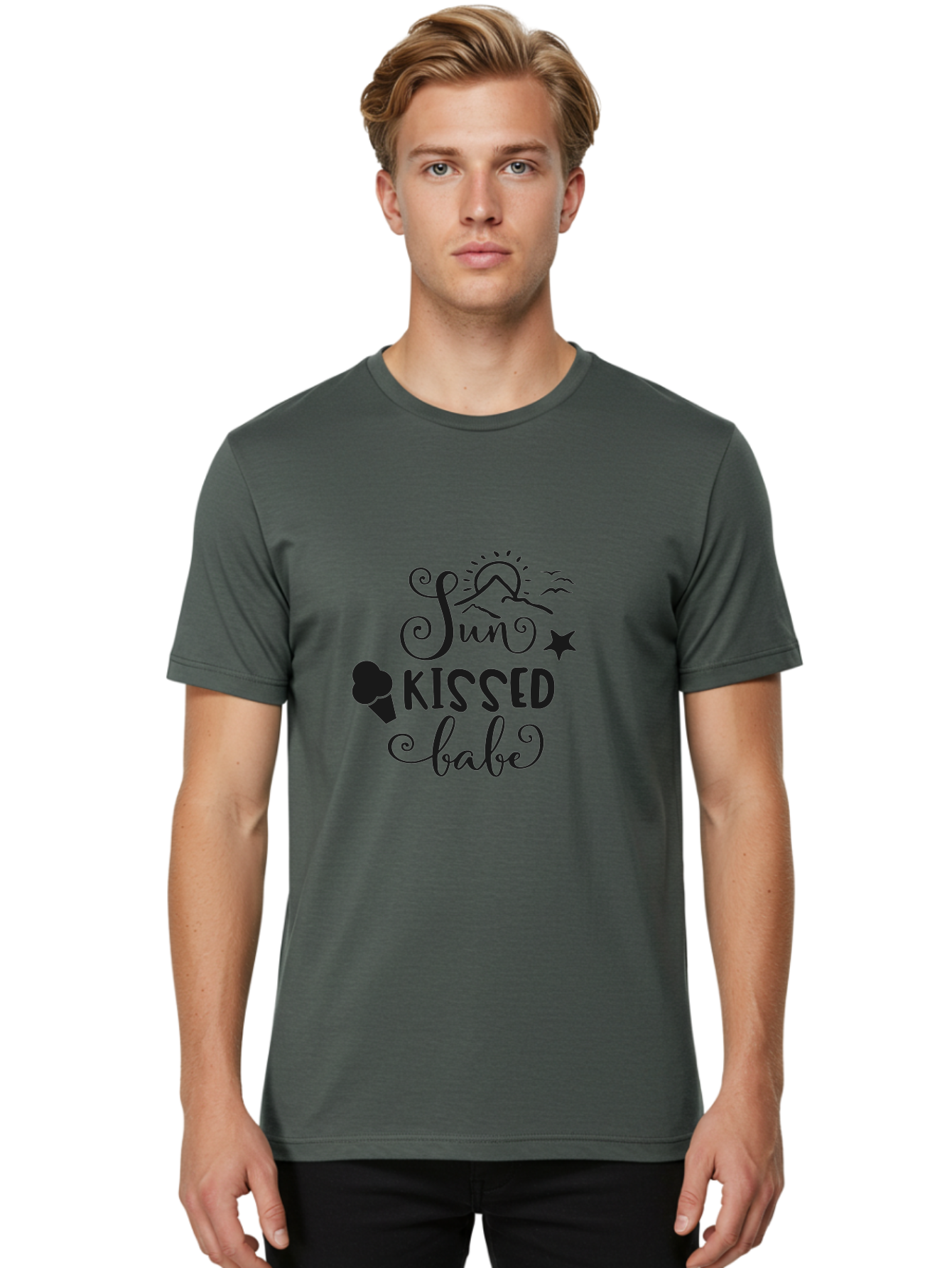 Sun-Kissed-Babe Men'S Graphic Tee, 100% Cotton, Comfortable Casual Summer Wear, Machine Washable, Sun Kissed, Summer Vibes, Ice Cream Design, Whimsical Typography, Star Symbol, Sun Illustration, Babe Quote, Sweet Treats, Sunshine, Aad208
