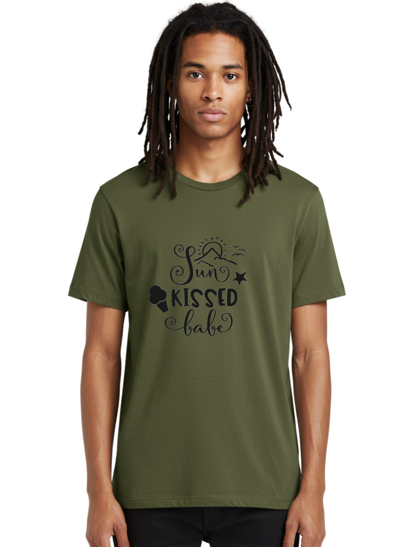 Sun-Kissed-Babe Men'S Graphic Tee, 100% Cotton, Comfortable Casual Summer Wear, Machine Washable, Sun Kissed, Summer Vibes, Ice Cream Design, Whimsical Typography, Star Symbol, Sun Illustration, Babe Quote, Sweet Treats, Sunshine, Aad208