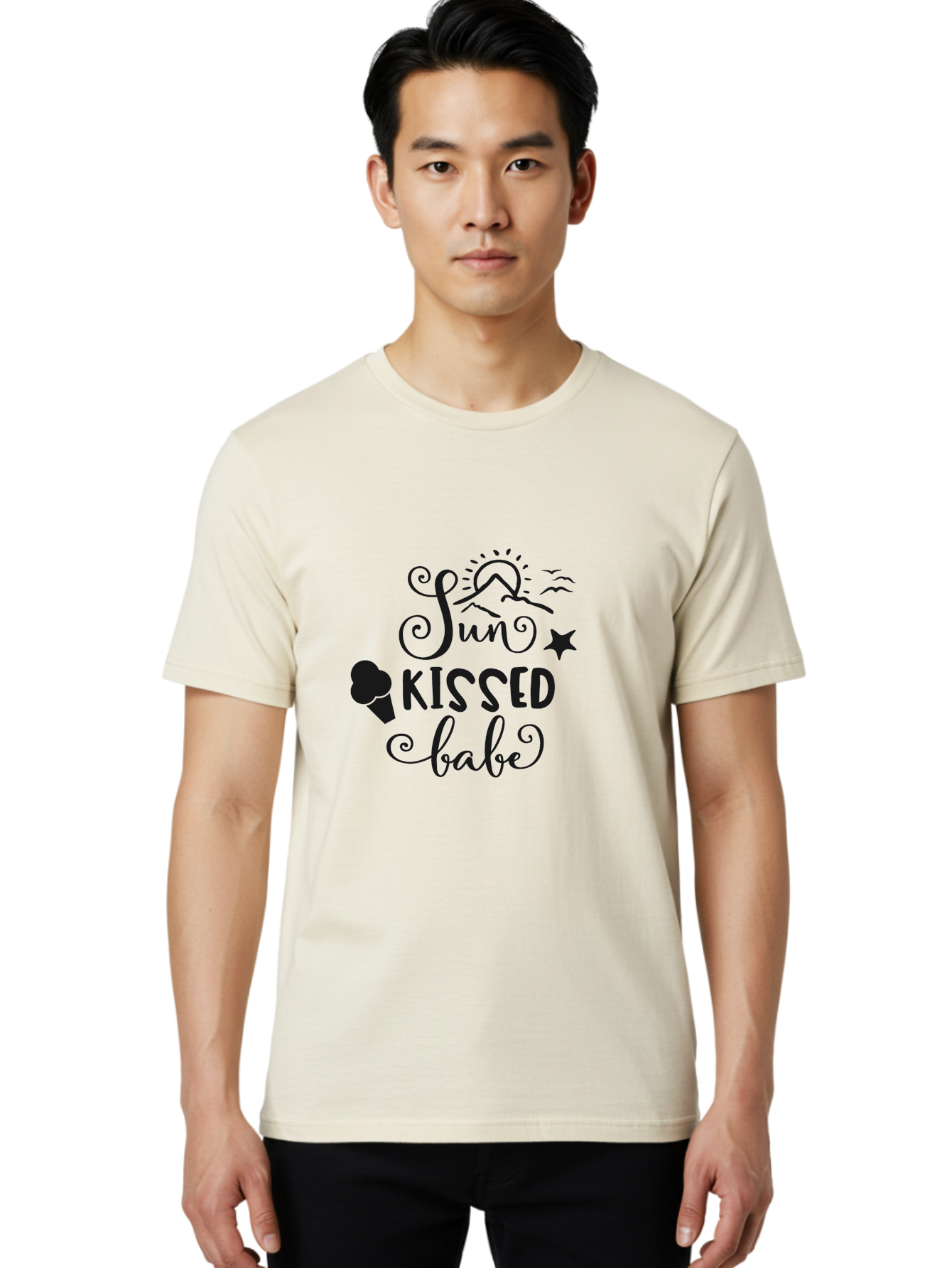 Sun-Kissed-Babe Men'S Graphic Tee, 100% Cotton, Comfortable Casual Summer Wear, Machine Washable, Sun Kissed, Summer Vibes, Ice Cream Design, Whimsical Typography, Star Symbol, Sun Illustration, Babe Quote, Sweet Treats, Sunshine, Aad208