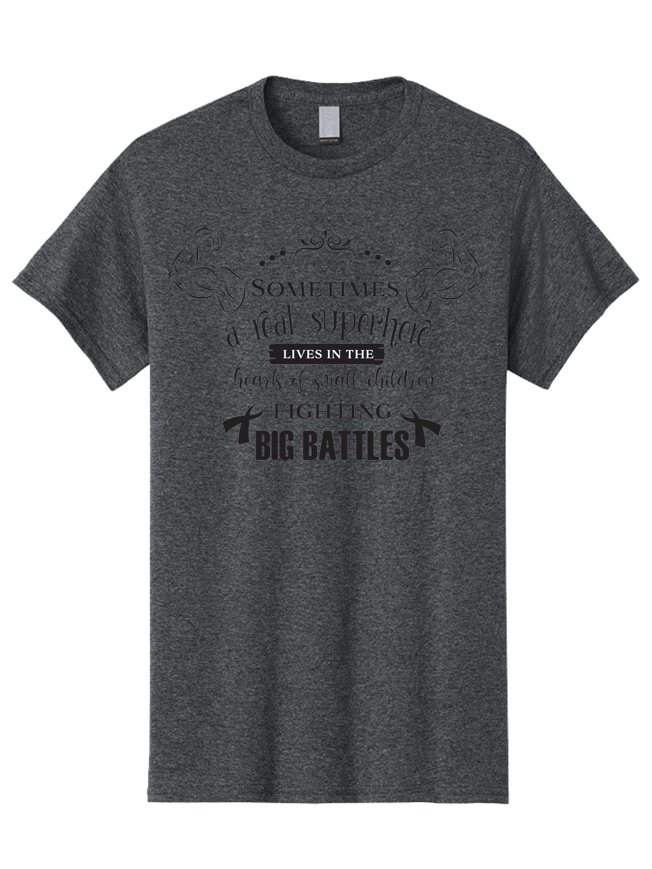 Superhero-Lives-In-The-Hearts-Of-Small-Children Men'S Graphic Tee, 100% Cotton, Comfortable Casual Summer Wear, Machine Washable, Superhero Quote, Inspirational Message, Childhood Cancer Awareness, Fighting Big Battles, Real Superheroes, Aad211