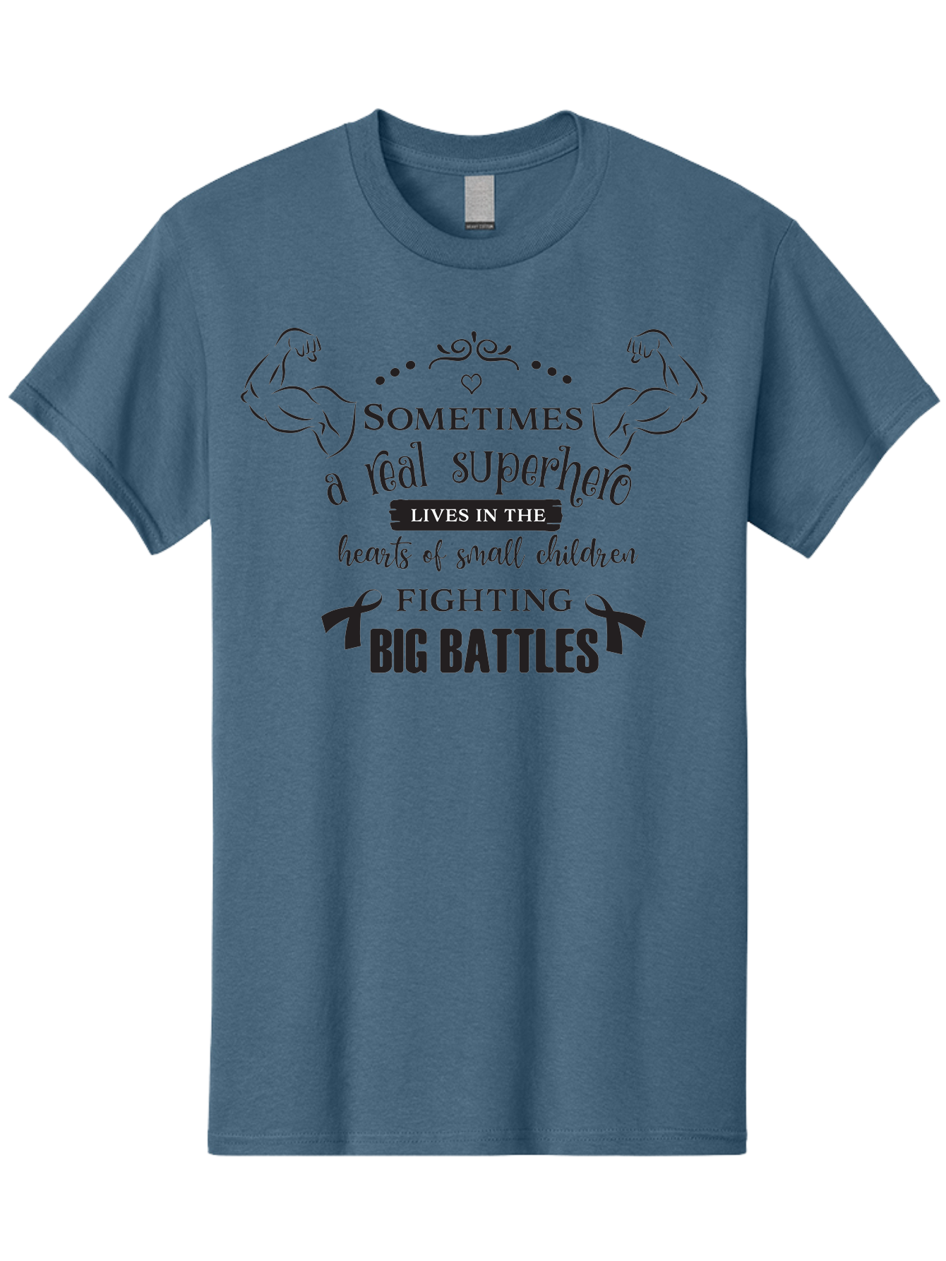 Superhero-Lives-In-The-Hearts-Of-Small-Children Men'S Graphic Tee, 100% Cotton, Comfortable Casual Summer Wear, Machine Washable, Superhero Quote, Inspirational Message, Childhood Cancer Awareness, Fighting Big Battles, Real Superheroes, Aad211