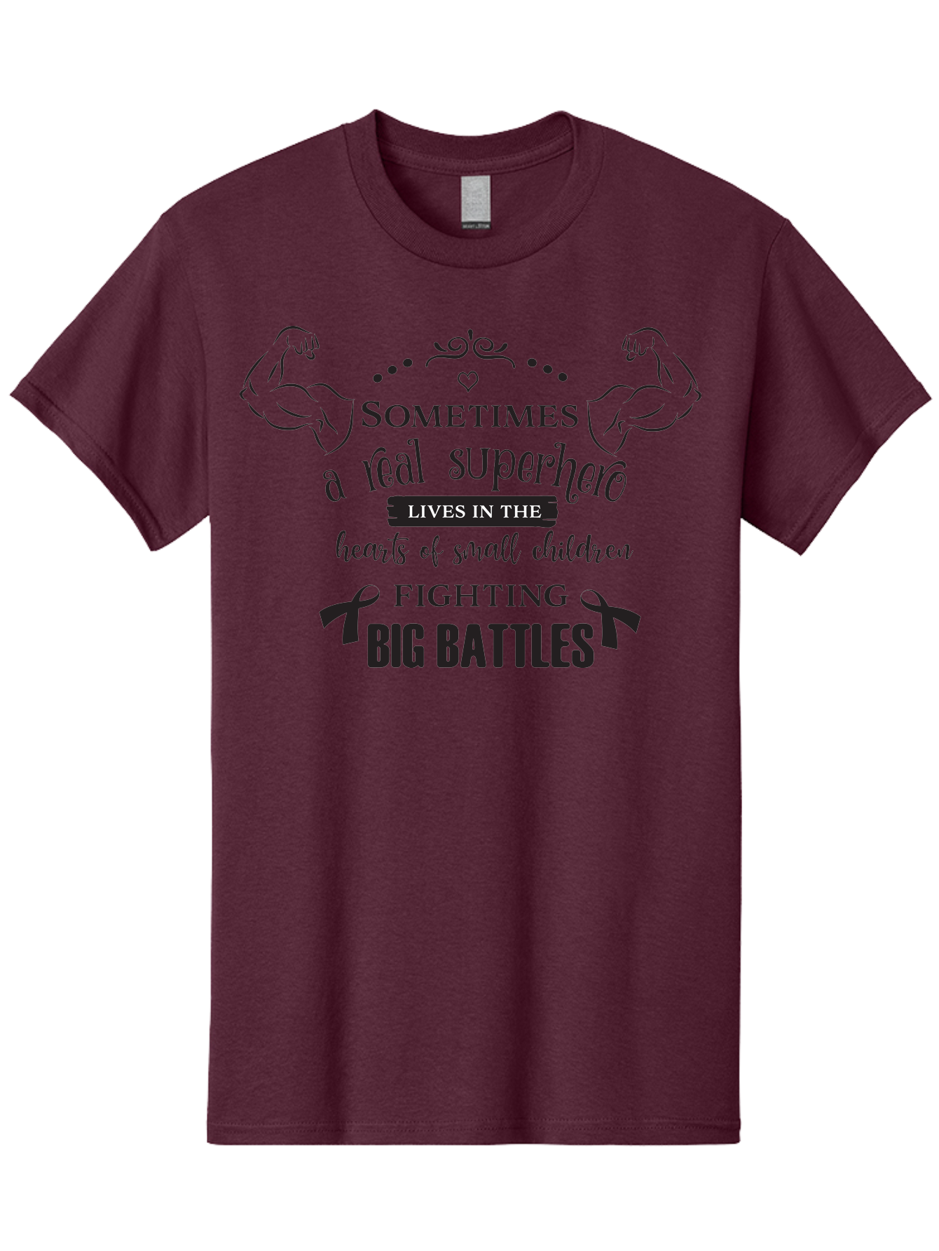 Superhero-Lives-In-The-Hearts-Of-Small-Children Men'S Graphic Tee, 100% Cotton, Comfortable Casual Summer Wear, Machine Washable, Superhero Quote, Inspirational Message, Childhood Cancer Awareness, Fighting Big Battles, Real Superheroes, Aad211