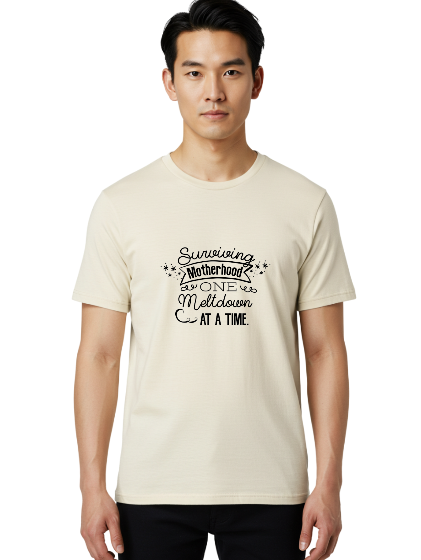 Surviving-Motherhood-One-Meltdown-At-A-Time Men'S Graphic Tee, 100% Cotton, Comfortable Casual Summer Wear, Machine Washable, Motherhood Humor, Parenting Struggles, Funny Quotes, Mom Life, Relatable Moments, Parenting Challenges, Aad212
