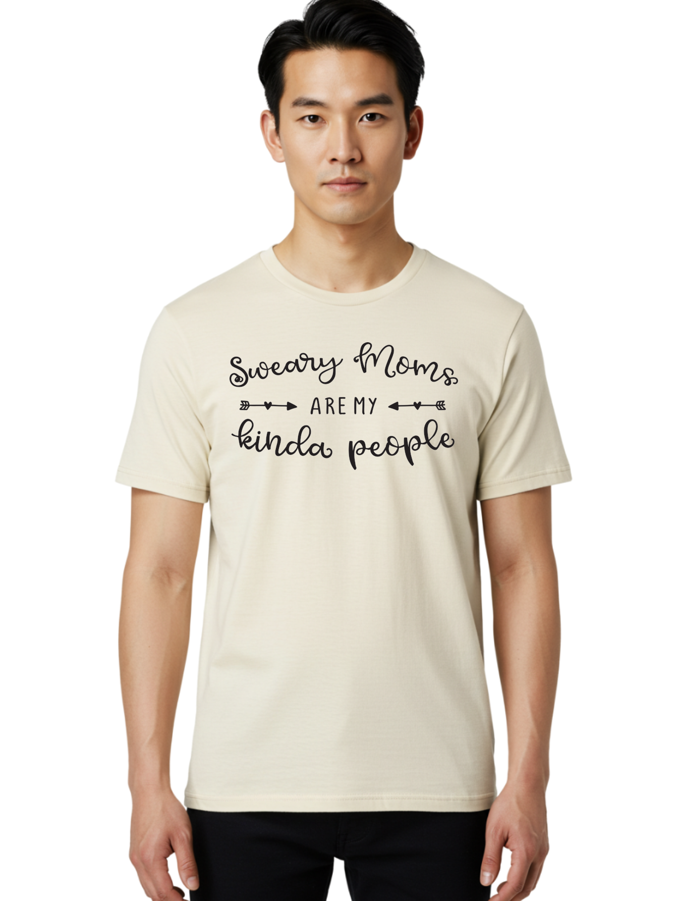 Sweary-Moms-Are-My-Kinda-People Men'S Graphic Tee, 100% Cotton, Comfortable Casual Summer Wear, Machine Washable, Funny Quote, Humorous Text, Sweary Moms, Mothers Day Gift, Mom Life, Sarcastic Humor, Relatable Quote, Quirky Design, Aad214