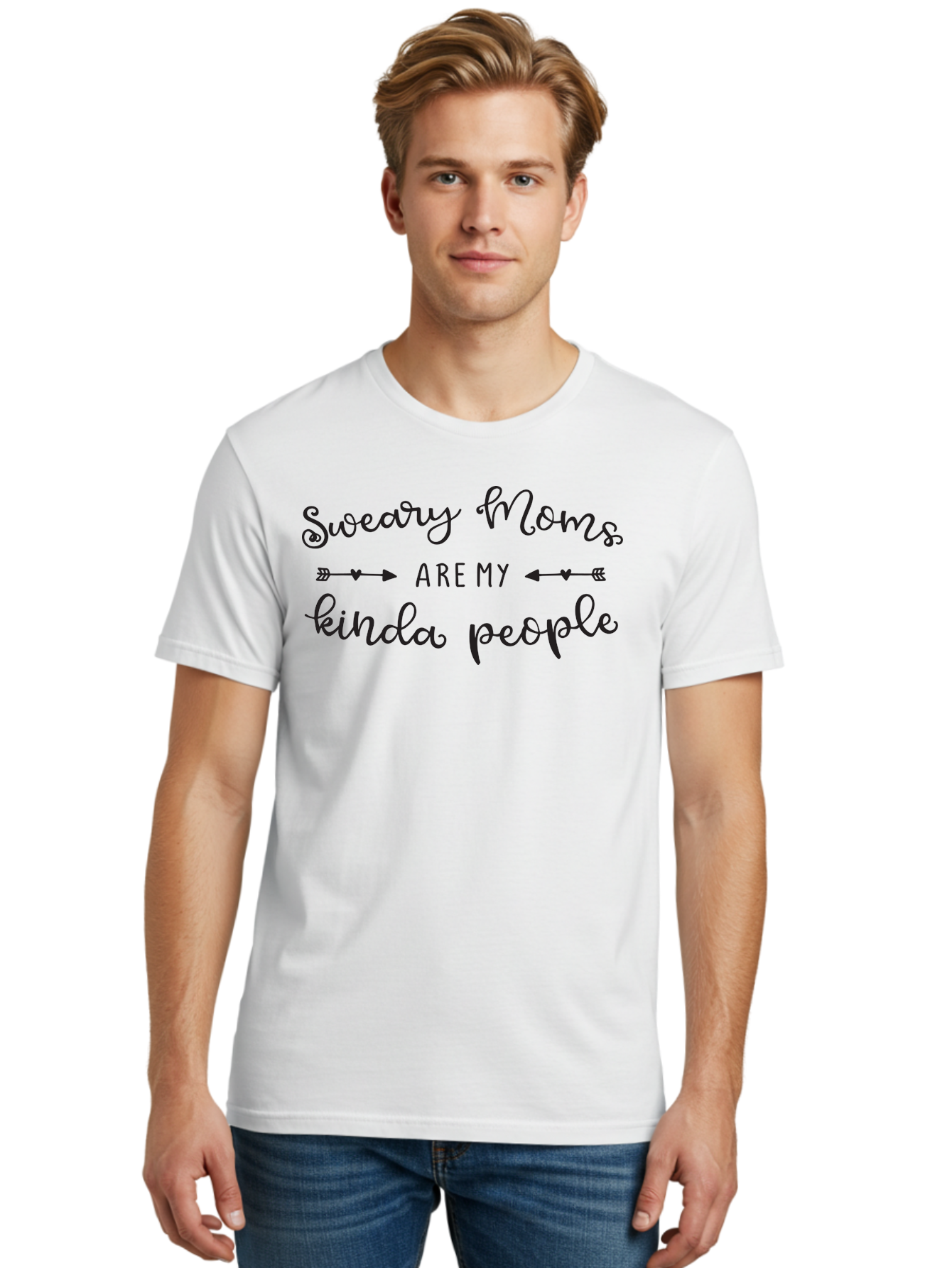 Sweary-Moms-Are-My-Kinda-People Men'S Graphic Tee, 100% Cotton, Comfortable Casual Summer Wear, Machine Washable, Funny Quote, Humorous Text, Sweary Moms, Mothers Day Gift, Mom Life, Sarcastic Humor, Relatable Quote, Quirky Design, Aad214