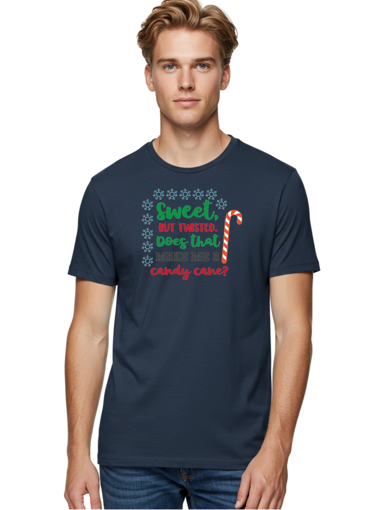 Sweet-But-Twisted Men'S Graphic Tee, 100% Cotton, Comfortable Casual Summer Wear, Machine Washable, Funny Candy Cane Quote, Sweet Treats, Christmas Candy, Candy Cane Humor, Holiday Humor, Christmas Puns, Festive Quotes Aad215