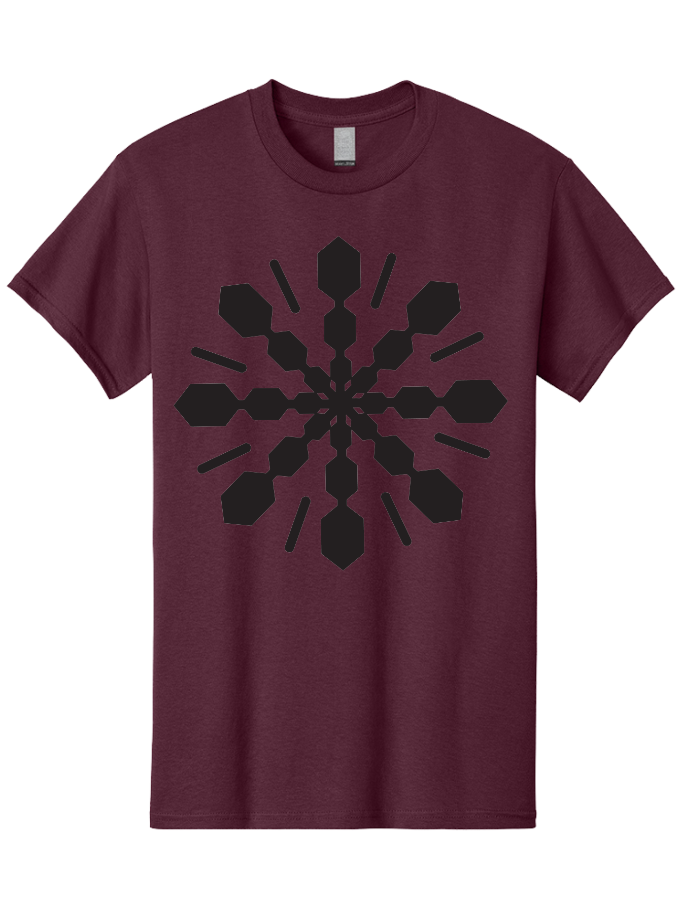 Symmetrical-Snowflake Men'S Graphic Tee, 100% Cotton, Comfortable Casual Summer Wear, Machine Washable, Symmetrical Design, Abstract Art, Geometric Pattern, Black Shapes, Radial Symmetry, Modern Graphic, Minimalist Style Aad218