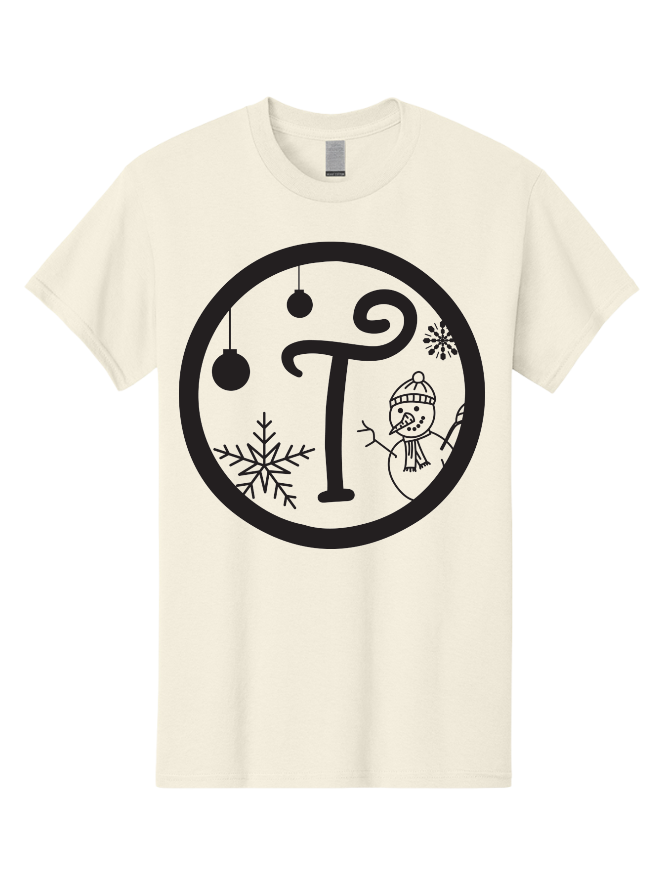 T-Snowman Men'S Graphic Tee, 100% Cotton, Comfortable Casual Summer Wear, Machine Washable, Snowman Waving, Christmas Ornaments, Snowflakes, Winter Wonderland, Holiday Decorations, Festive Theme, Minimalist Design, Cute Snowman Character Aad219
