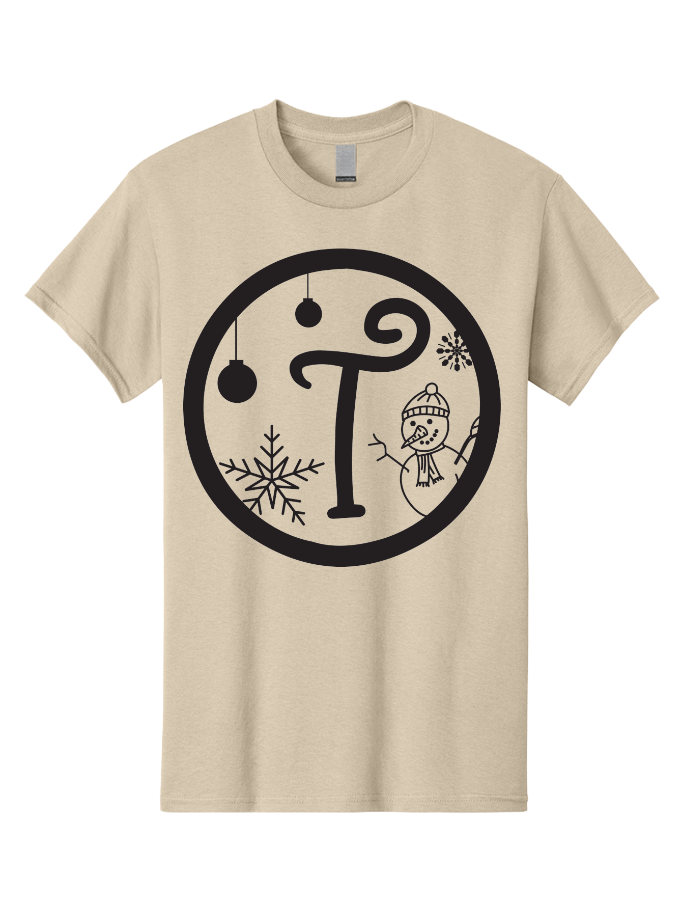 T-Snowman Men'S Graphic Tee, 100% Cotton, Comfortable Casual Summer Wear, Machine Washable, Snowman Waving, Christmas Ornaments, Snowflakes, Winter Wonderland, Holiday Decorations, Festive Theme, Minimalist Design, Cute Snowman Character Aad219