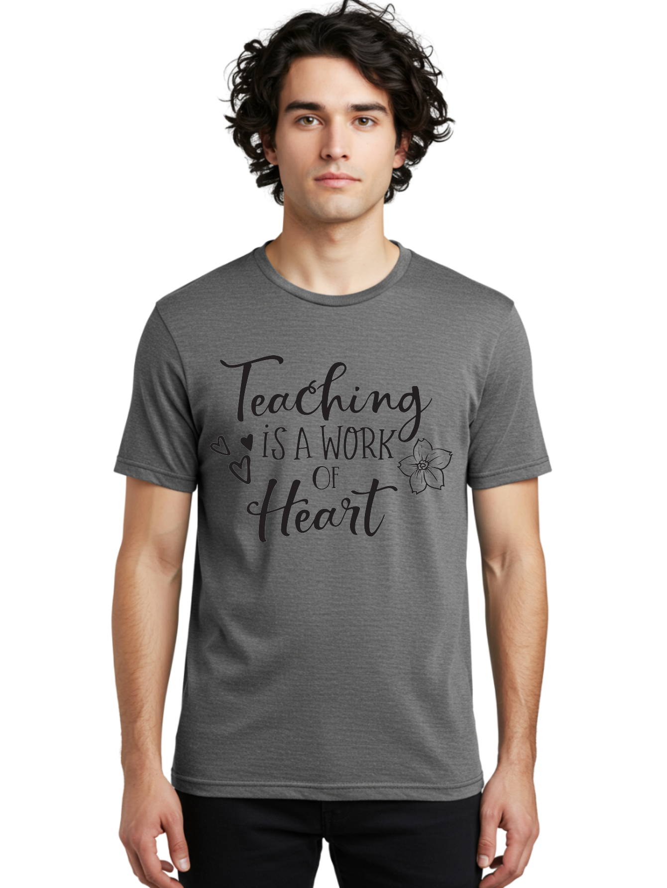 Teaching-Is-A-Work-Of-Heart Men'S Graphic Tee, 100% Cotton, Comfortable Casual Summer Wear, Machine Washable, Inspirational Quote, Teaching Profession, Heartfelt Dedication, Teacher Appreciation, Motivational Phrase, Educational Quotes, Aad223