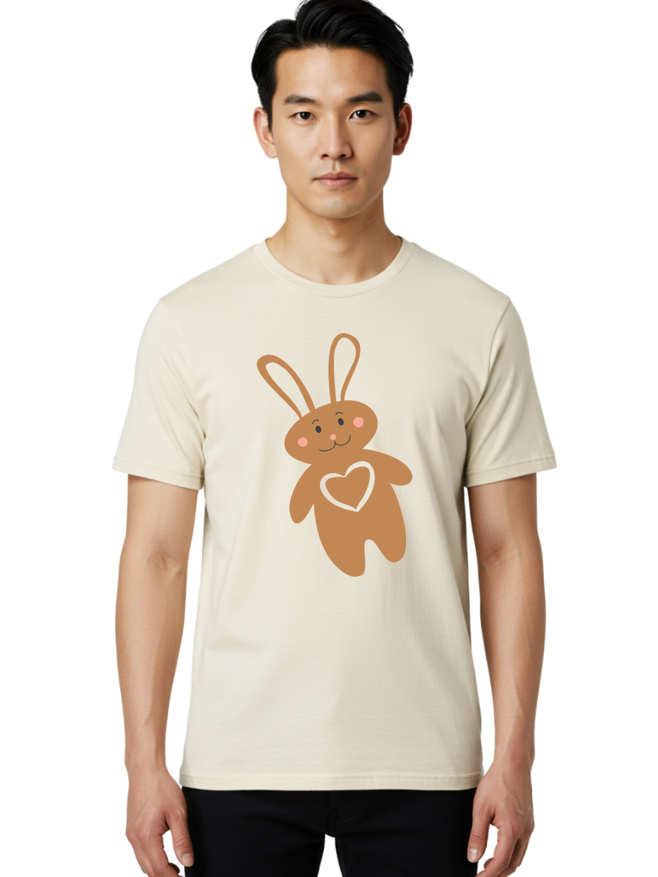 Teddy-Bunny Men'S Graphic Tee, 100% Cotton, Comfortable Casual Summer Wear, Machine Washable, Teddy Bear, Bunny, Heart, Cute, Cartoon, Digital Art, Nursery, Kawaii, Love, Friendship, Adorable Aad226