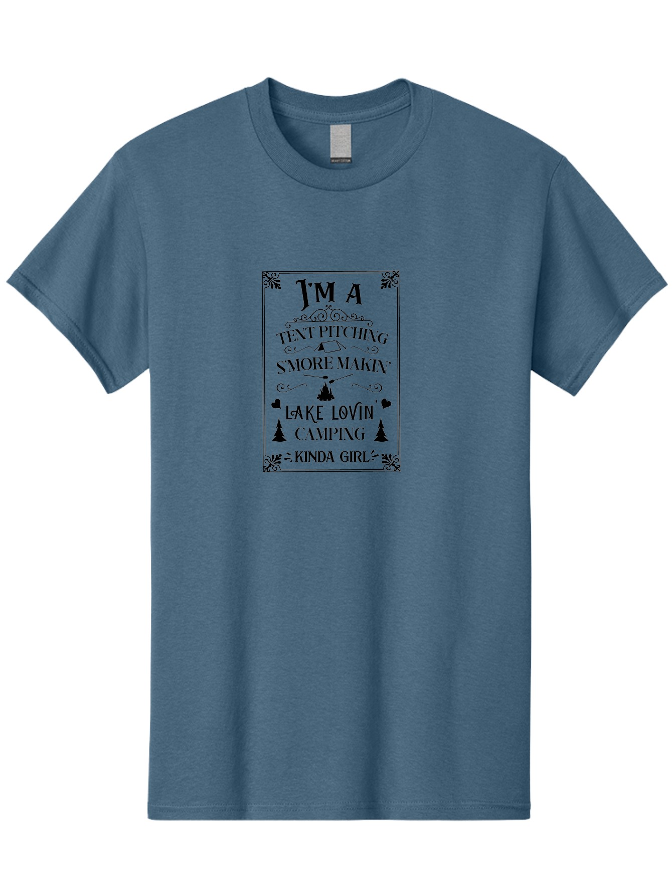 Tent-Pitching-S-More-Makin-Lake-Lovin-Camping-Kinda-Girl Men'S Graphic Tee, 100% Cotton, Comfortable Casual Summer Wear, Machine Washable, Camping Quotes, Outdoor Adventure, S'Mores Making, Lake Loving, Tent Pitching, Camping Enthusiast, Aad227