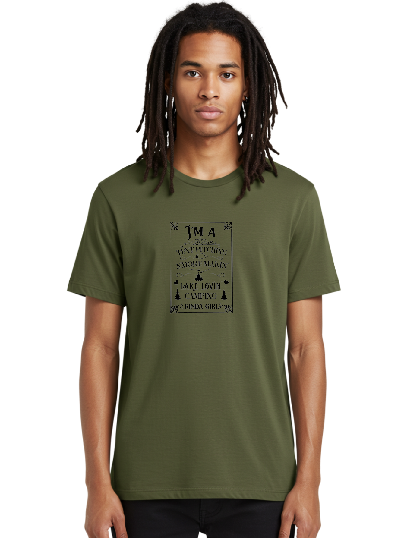 Tent-Pitching-S-More-Makin-Lake-Lovin-Camping-Kinda-Girl Men'S Graphic Tee, 100% Cotton, Comfortable Casual Summer Wear, Machine Washable, Camping Quotes, Outdoor Adventure, S'Mores Making, Lake Loving, Tent Pitching, Camping Enthusiast, Aad227