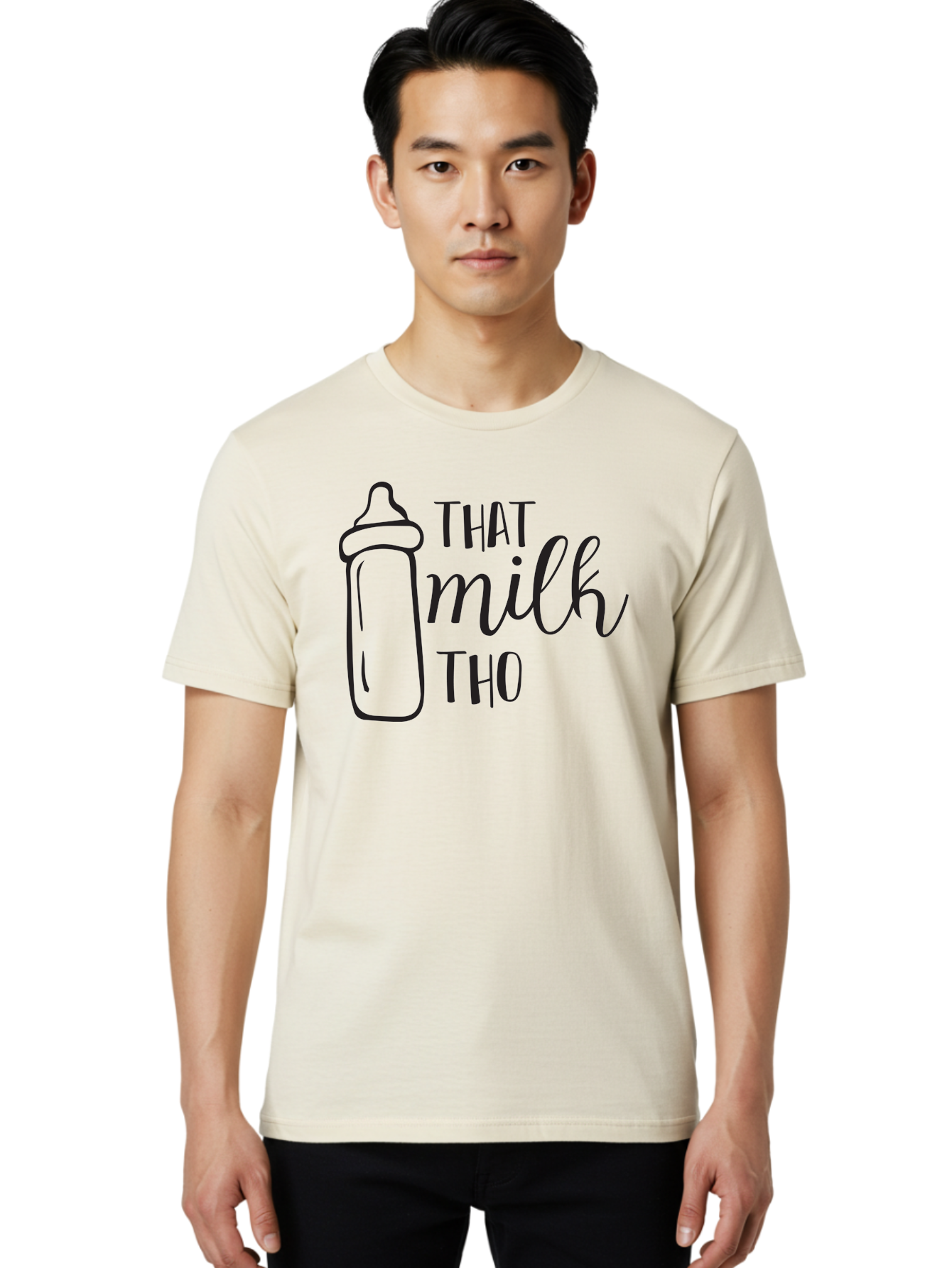 That-Milk-Tho Men'S Graphic Tee, 100% Cotton, Comfortable Casual Summer Wear, Machine Washable, Baby Bottle, Milk Bottle, Funny Quote, Mom Humor, Parenting Jokes, Cute Baby Accessories, Nursery Decor, Playful Sayings, Childbirth, Aad228