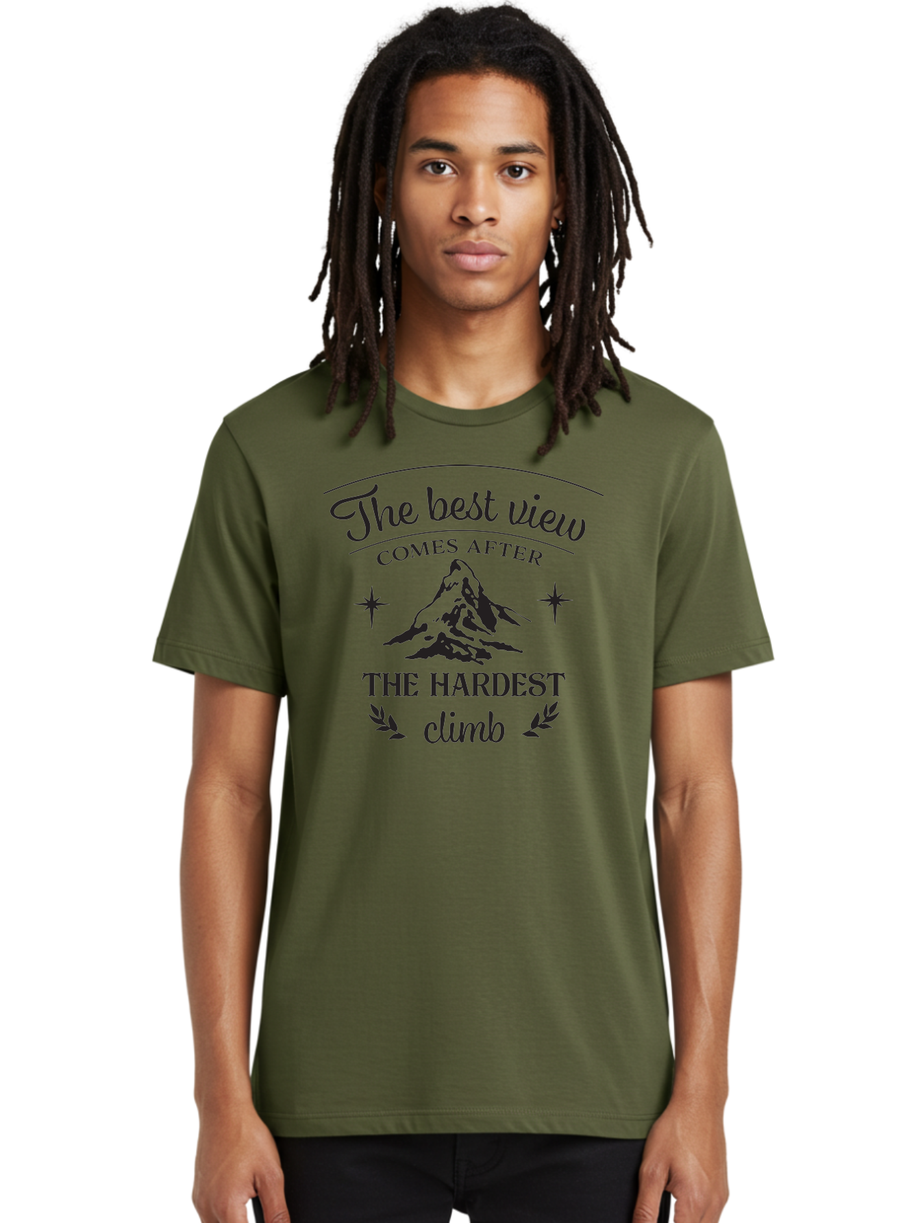 The-Best-View-Comes-After-The-Hardest-Climb Men'S Graphic Tee, 100% Cotton, Comfortable Casual Summer Wear, Machine Washable, Motivational Quote, Inspirational Message, Mountain Climbing, Perseverance, Success, Achievement, Fitness, Wellness Aad230