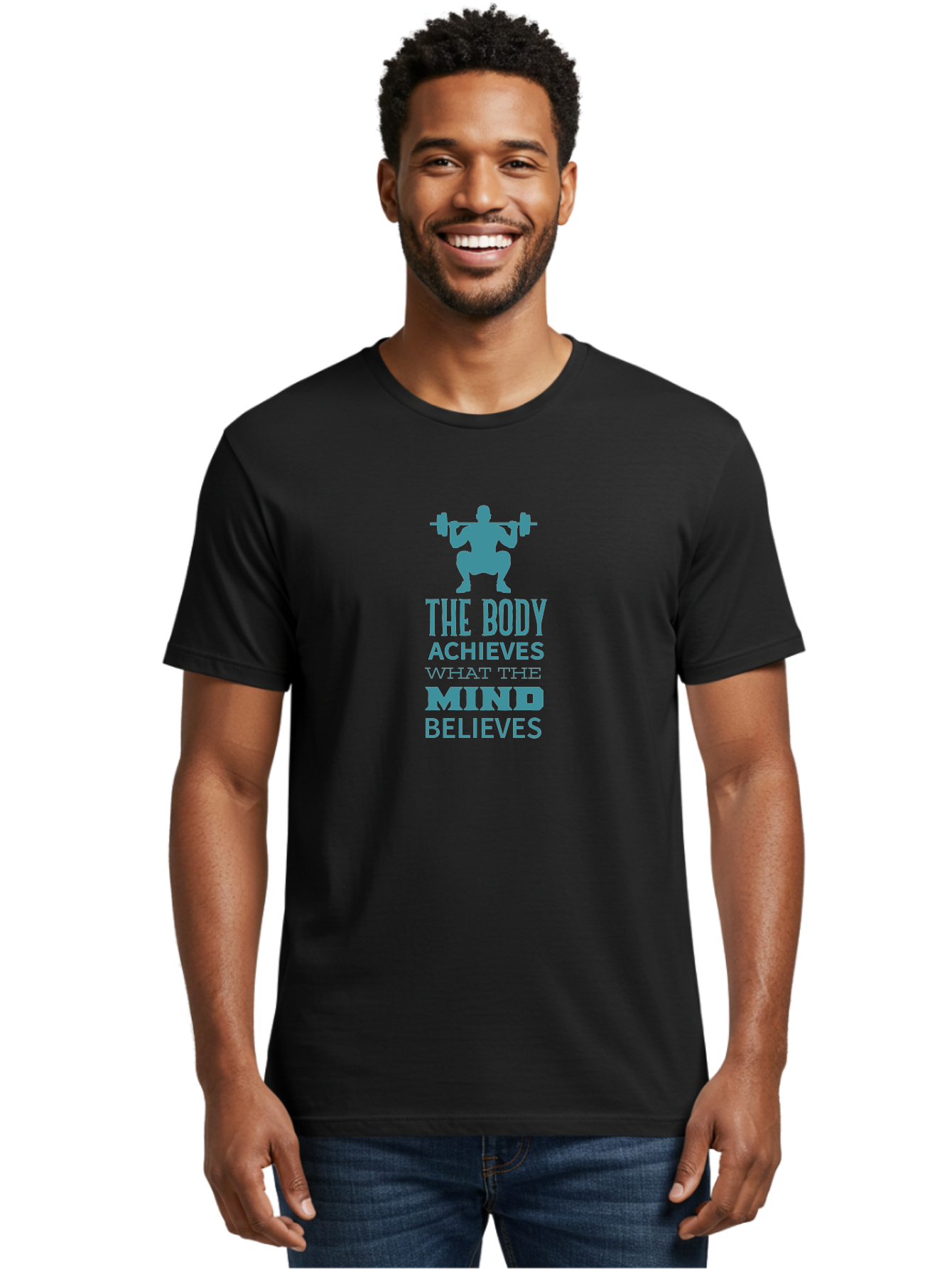 The-Body-Achieves-What-The-Mind-Believes Men'S Graphic Tee, 100% Cotton, Comfortable Casual Summer Wear, Machine Washable, Motivational Quote, Weightlifting, Fitness Inspiration, Bodybuilding, Mental Toughness, Workout Motivation, Gym Quotes, Aad231